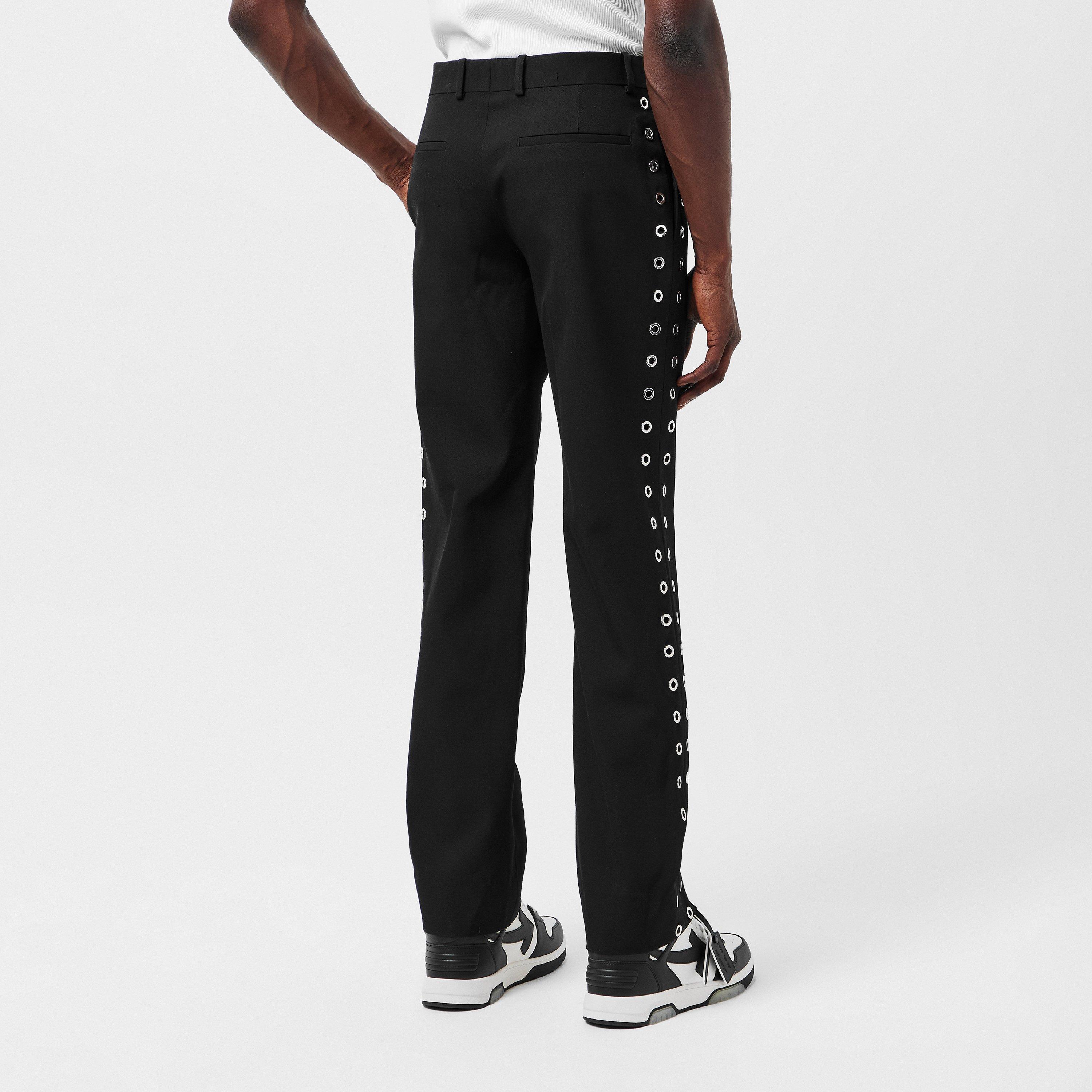 Black - Off White - Men's Closed Hem Fleece Jogging Bottoms - 4