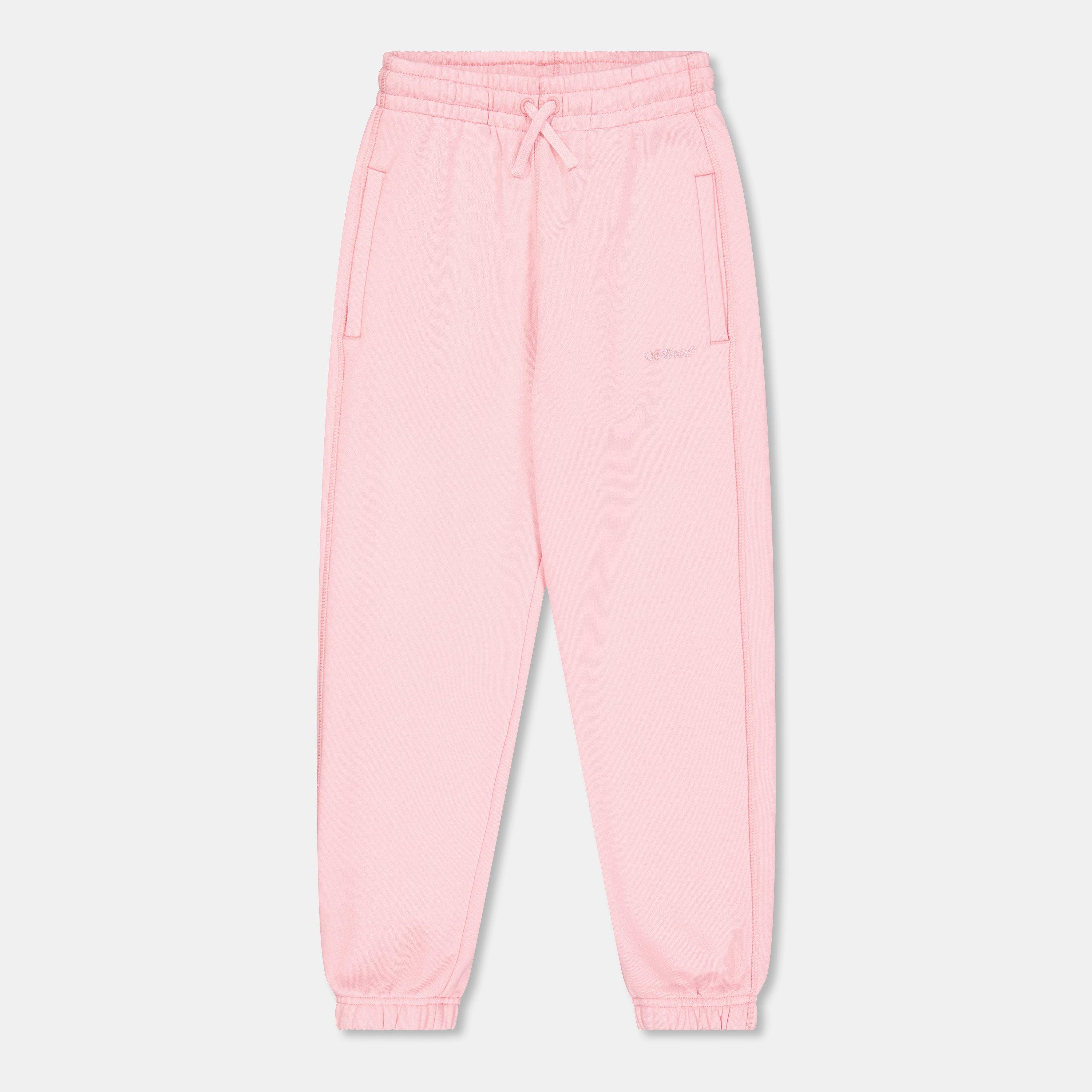 Pink Glitter - Off White - Kids Closed Hem Fleece Jogging Bottoms - 1
