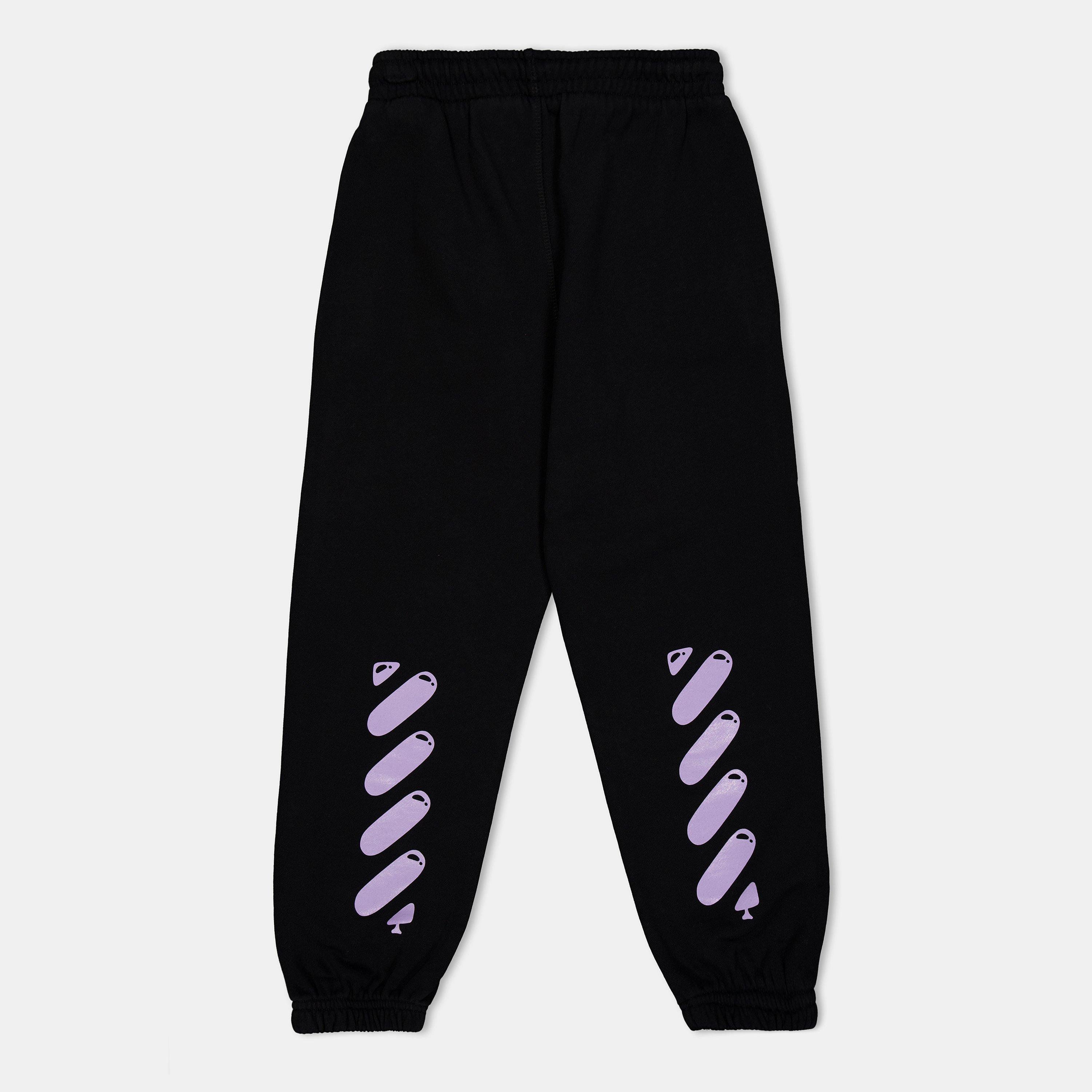 Black/Lilac - Off White - Kids Closed Hem Fleece Jogging Bottoms - 2