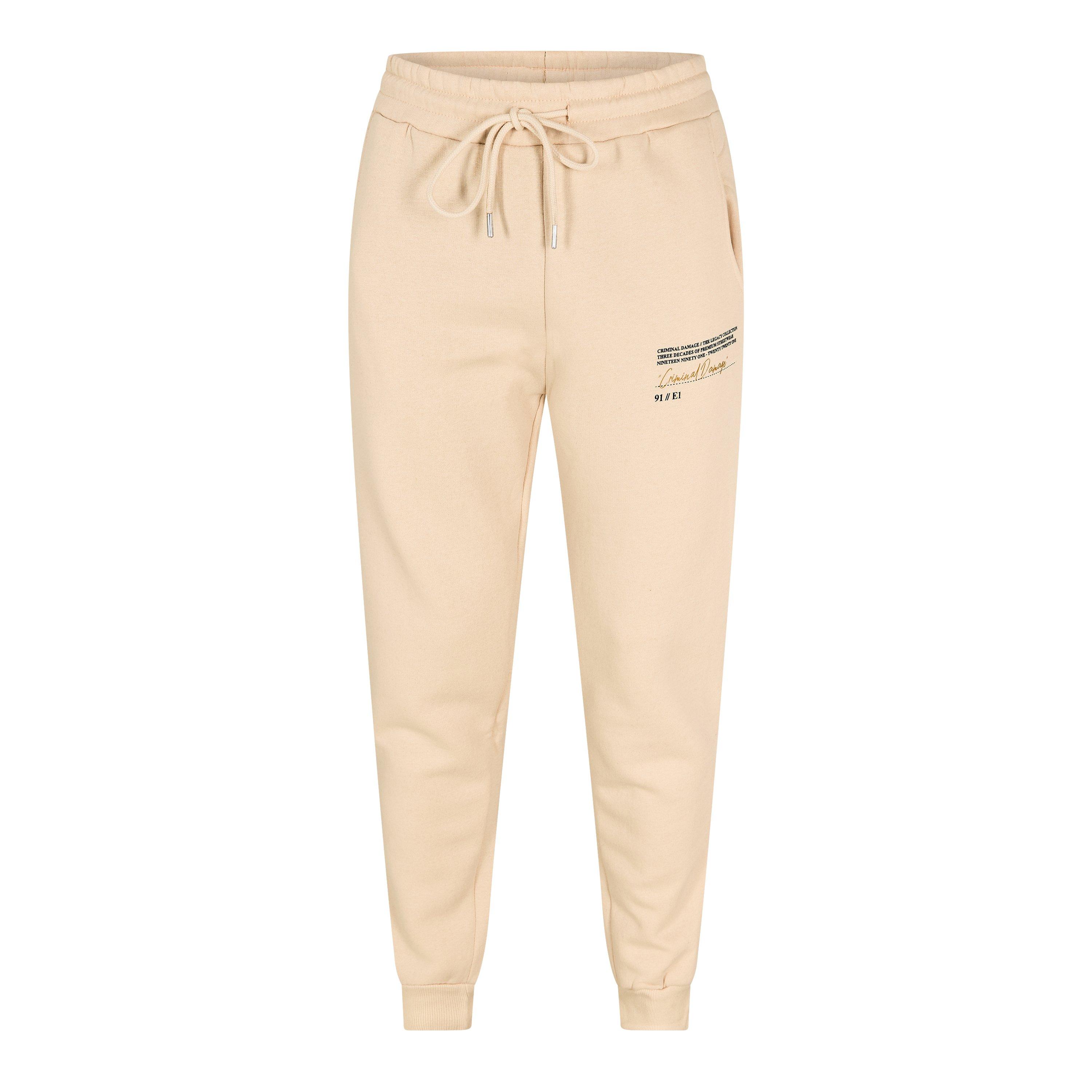 Criminal Damage Men's Legacy Jogger Closed Hem Fleece Joggers - Sand - Small