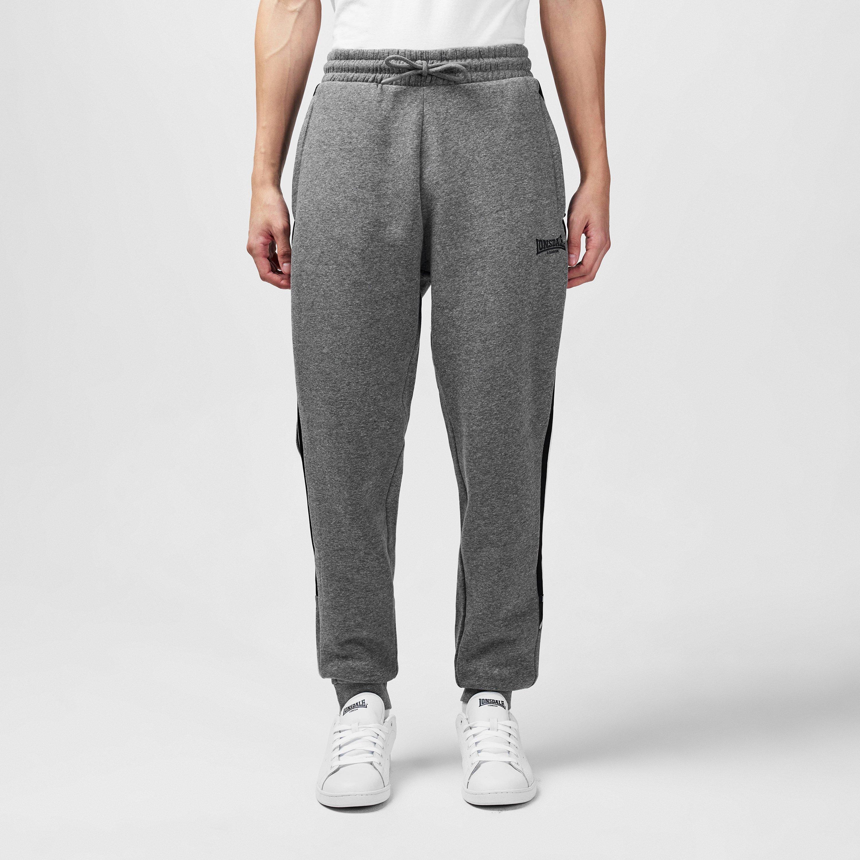 Dark Heather - Lonsdale - Stripe Closed Hem Fleece Joggers - 1