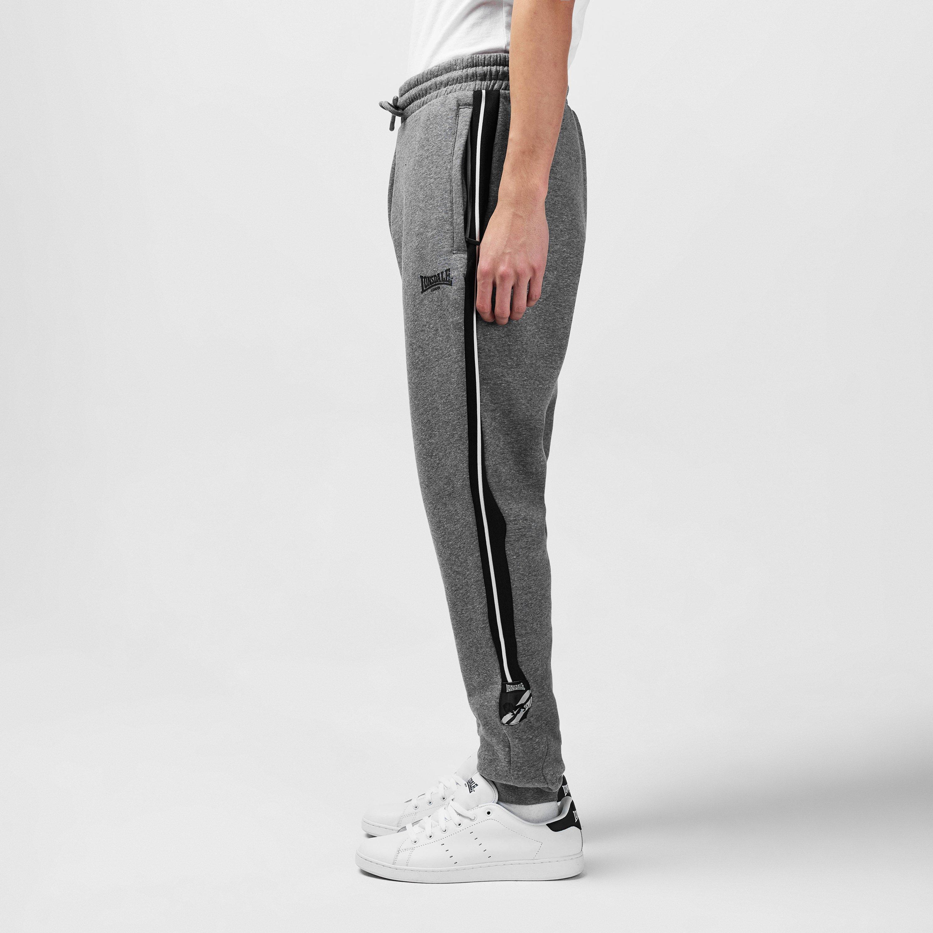 Dark Heather - Lonsdale - Stripe Closed Hem Fleece Joggers - 2