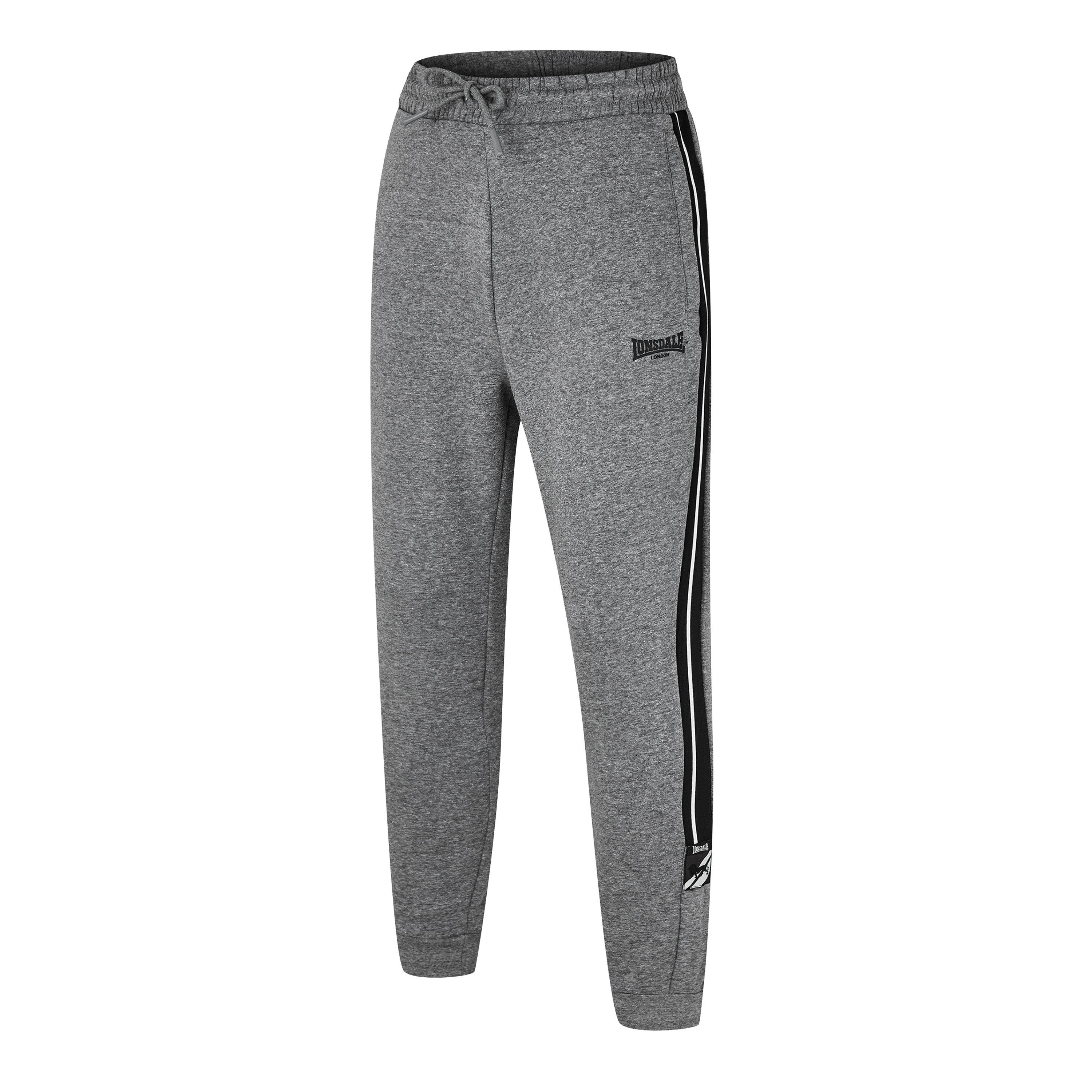 Dark Heather - Lonsdale - Stripe Closed Hem Fleece Joggers - 7