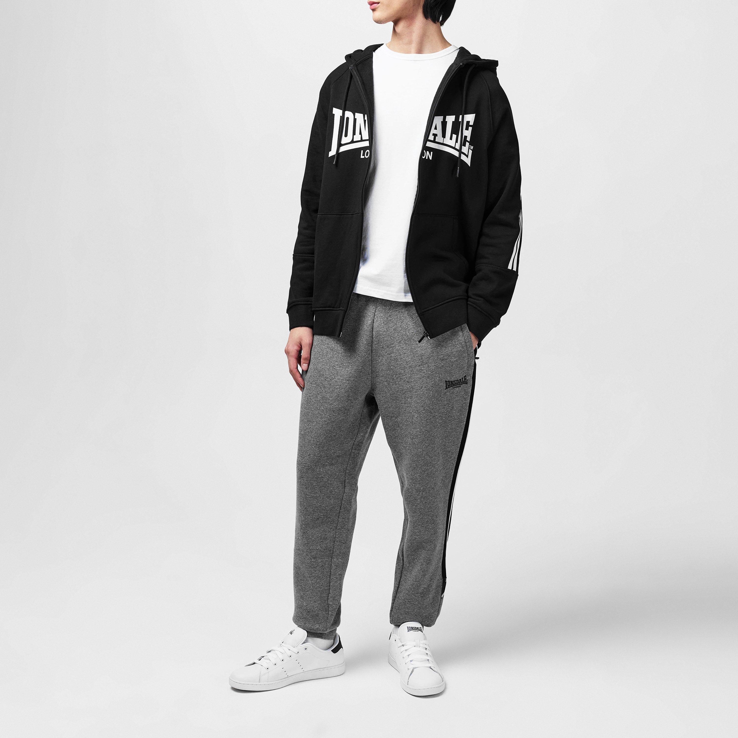 Dark Heather - Lonsdale - Stripe Closed Hem Fleece Joggers - 4