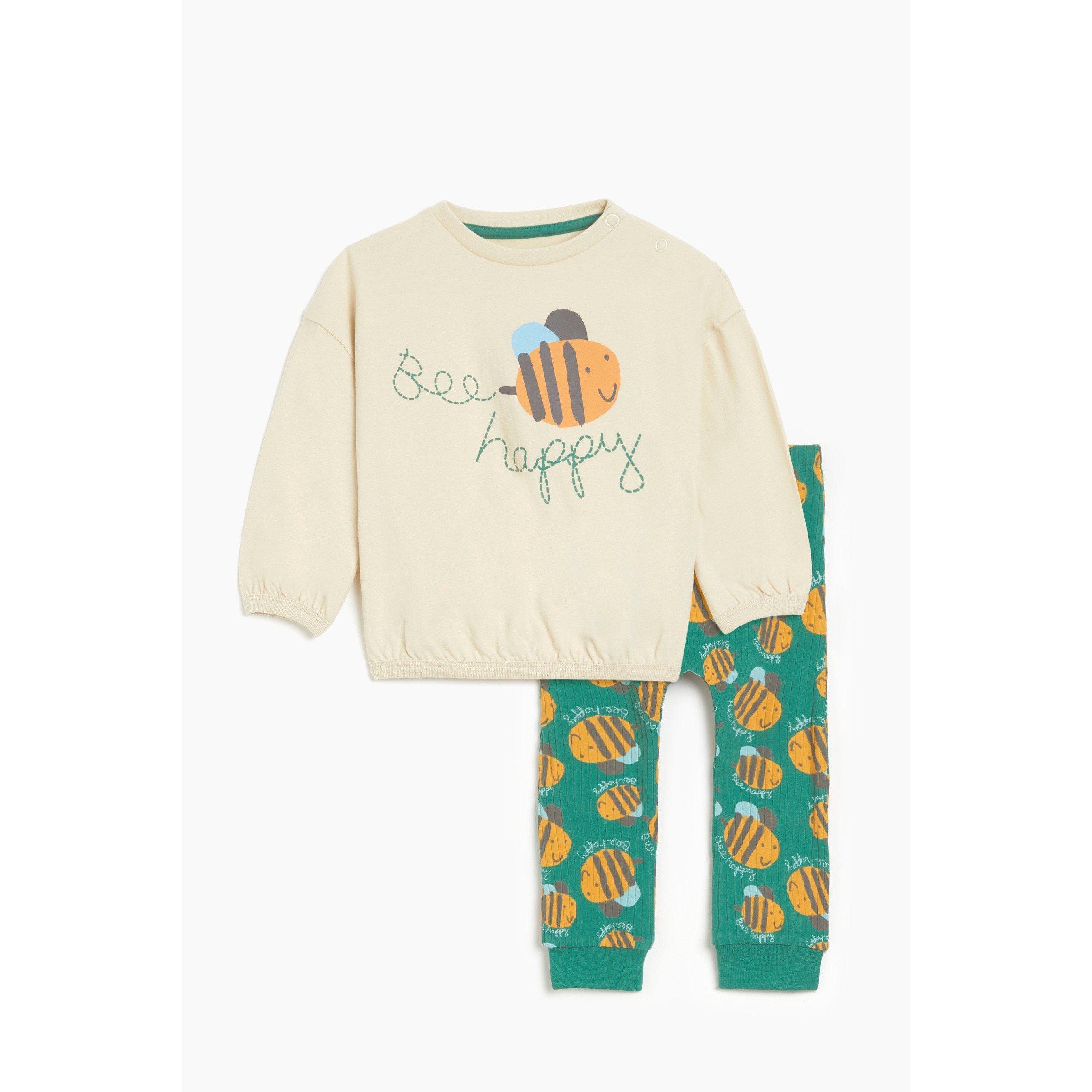 Green/Beige - Hello World - Kids' Bee Happy Closed Hem Fleece Joggers - 1