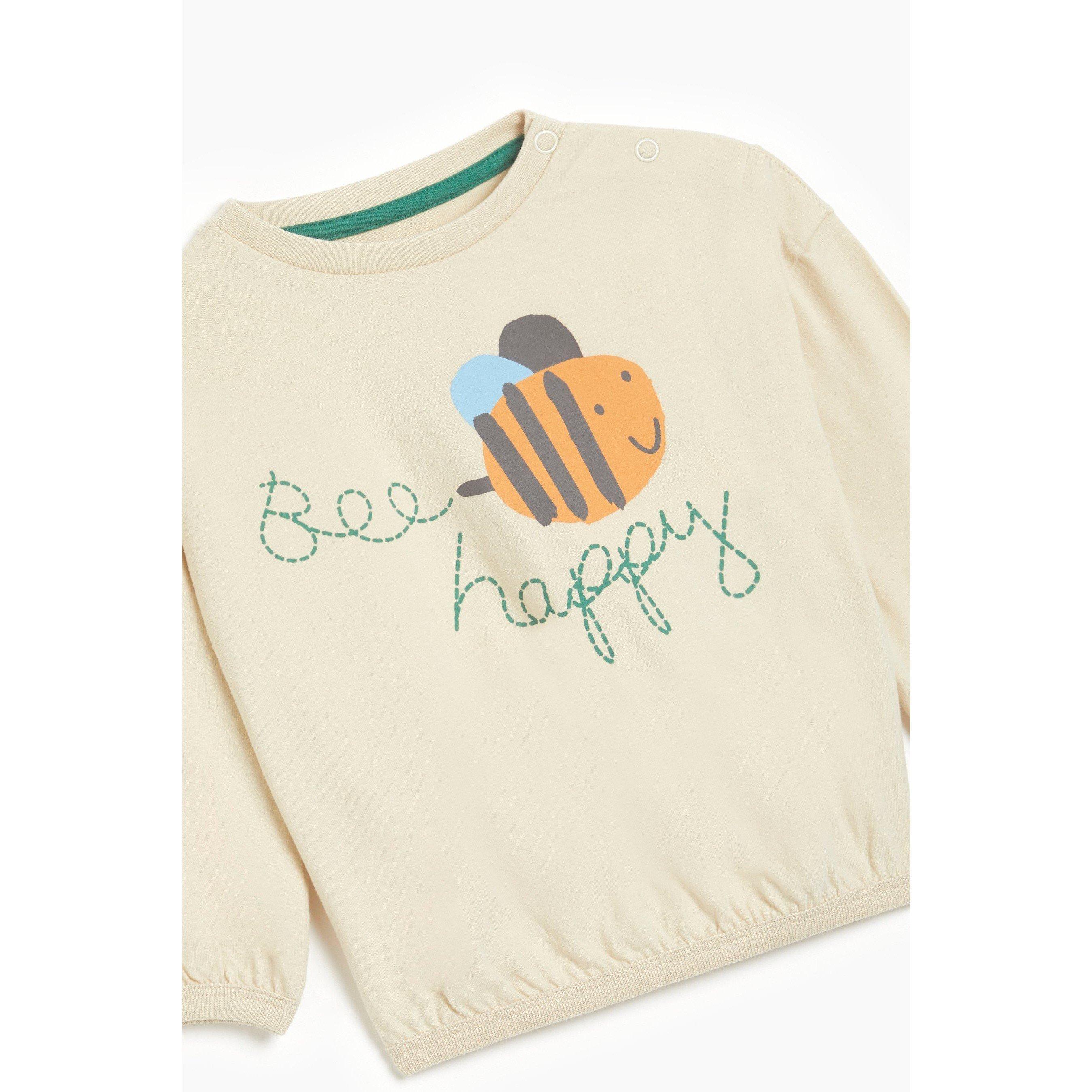 Green/Beige - Hello World - Bee Happy Closed Hem Fleece Joggers - 3