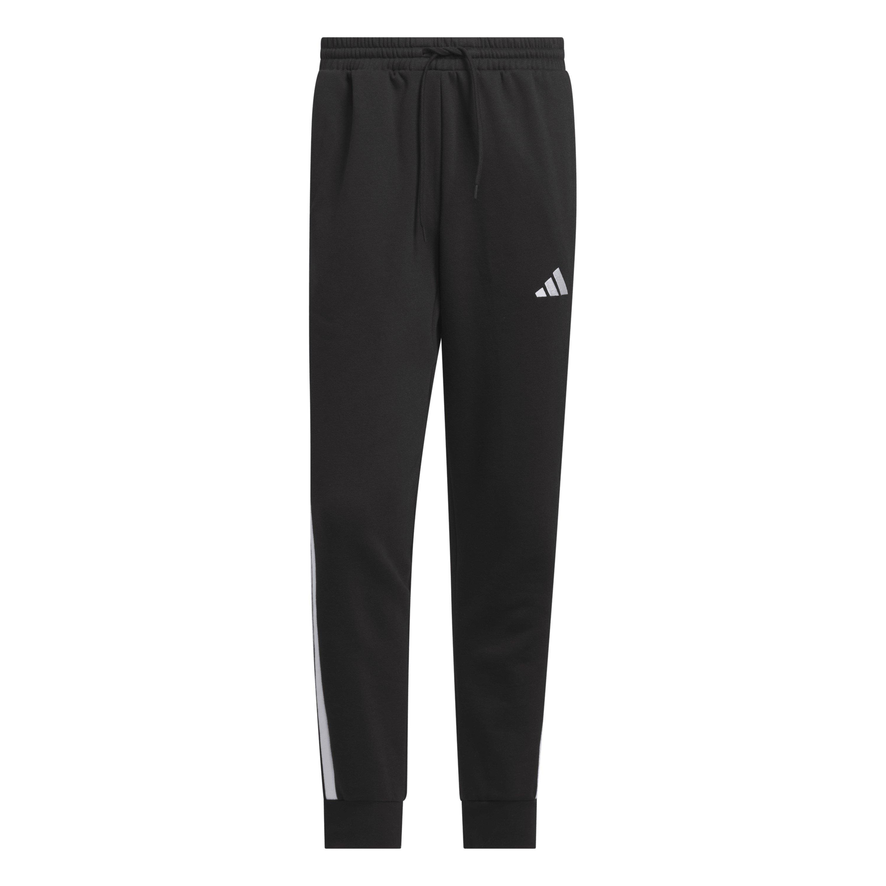 Adidas Men's Essentials Fleece Tapered Cuff 3-Stripes Joggers - Black/White - 2XL