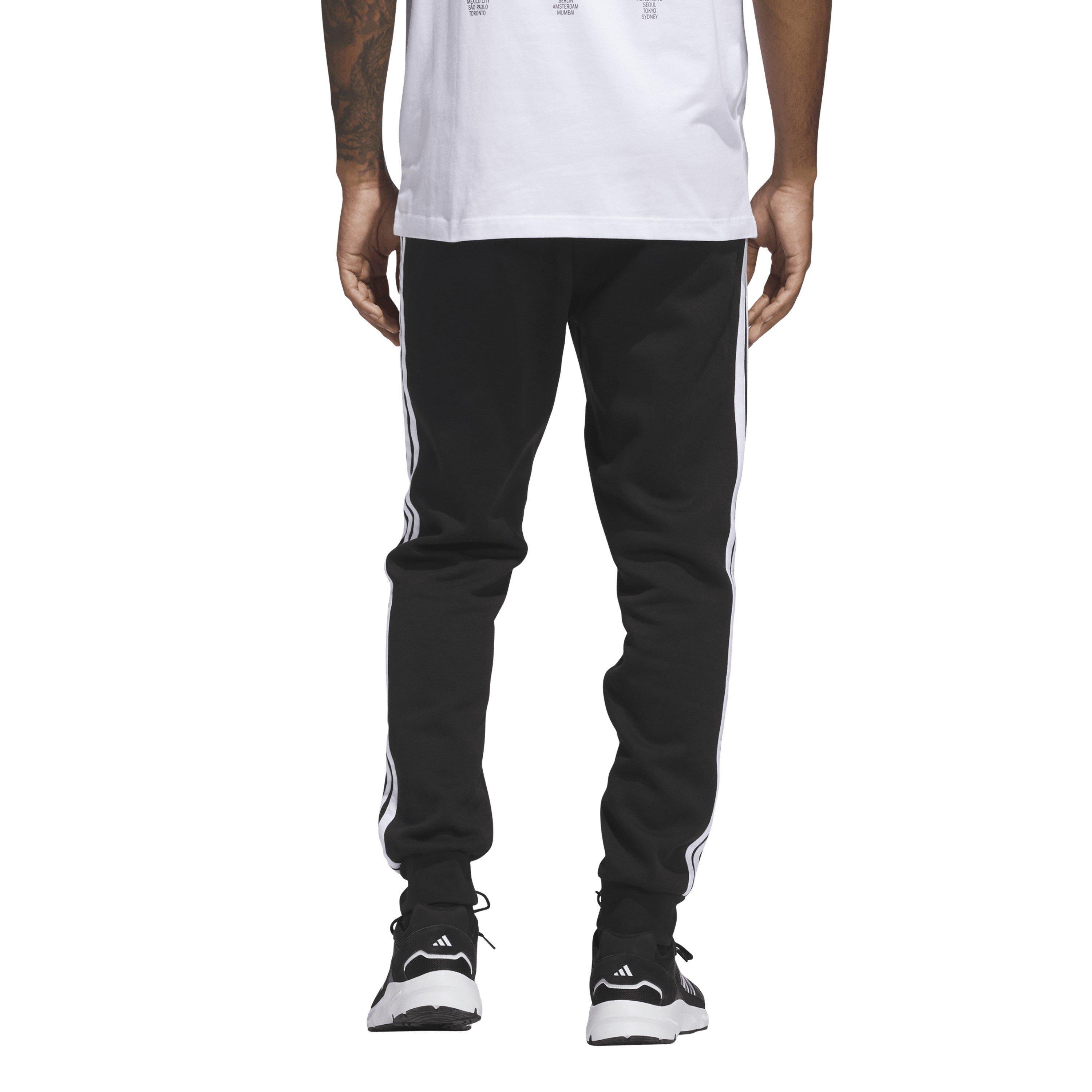 Black/White - adidas - Fleece Tapered Cuff 3-Stripes Joggers - 3
