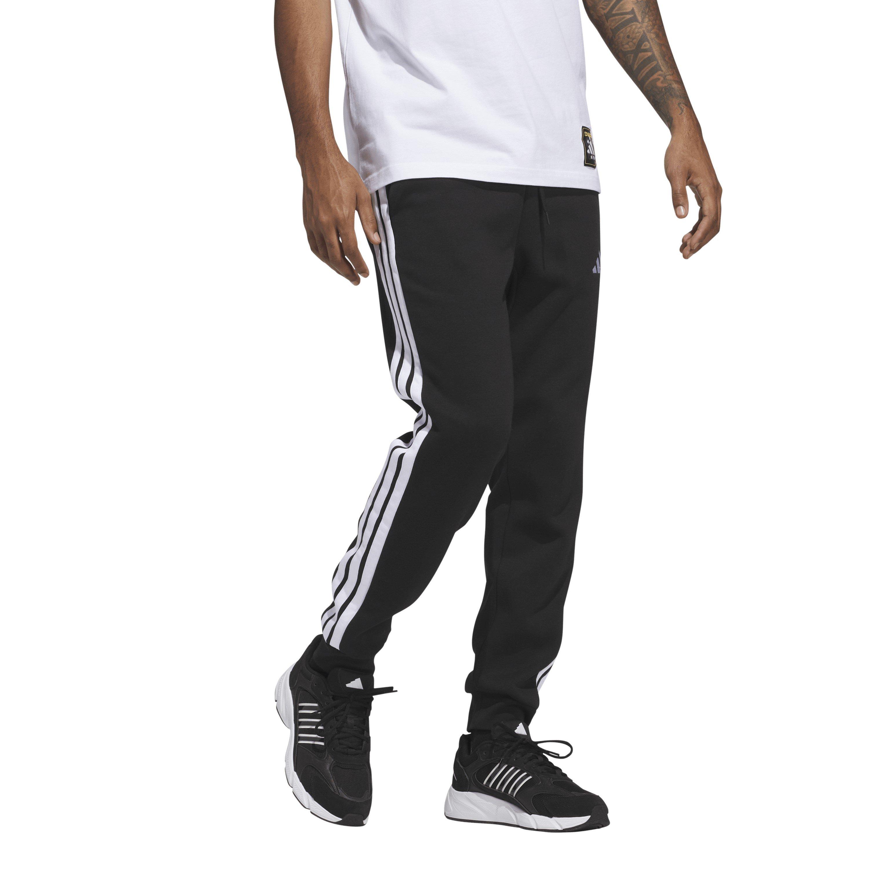 Black/White - adidas - Fleece Tapered Cuff 3-Stripes Joggers - 4