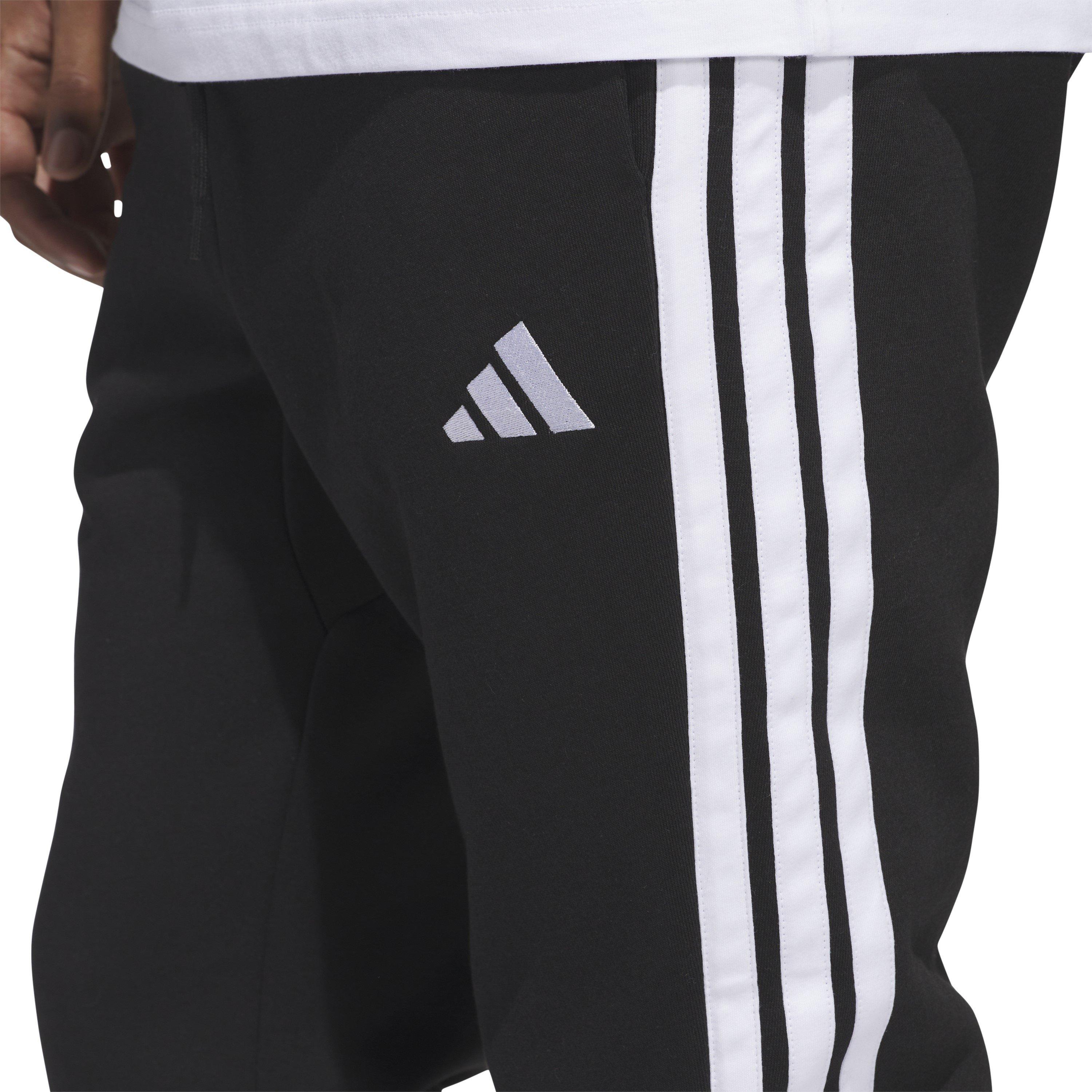 Black/White - adidas - Fleece Tapered Cuff 3-Stripes Joggers - 5
