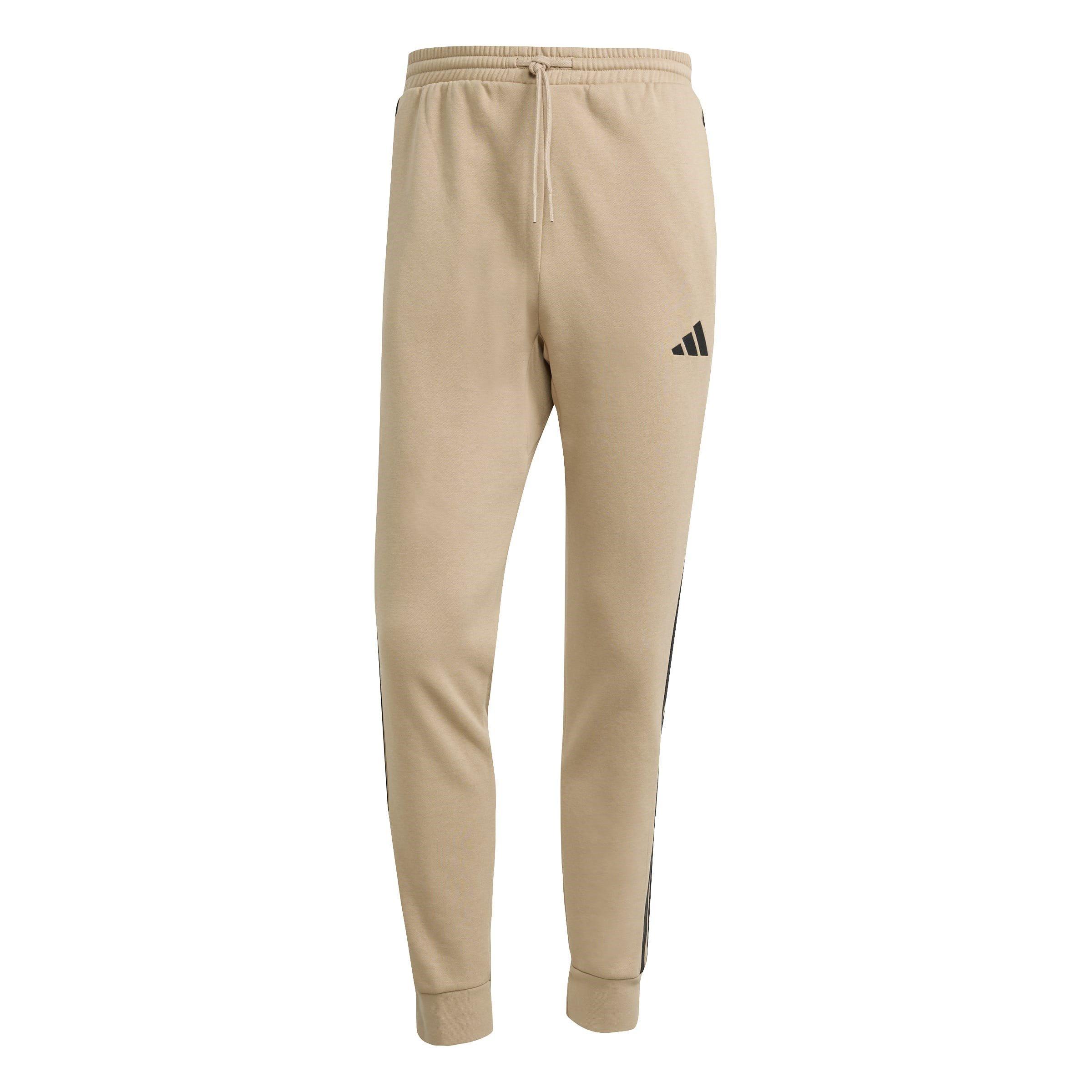 Adidas Men's Essentials Fleece Tapered Cuff 3-Stripes Joggers - Sandstone - 2XL
