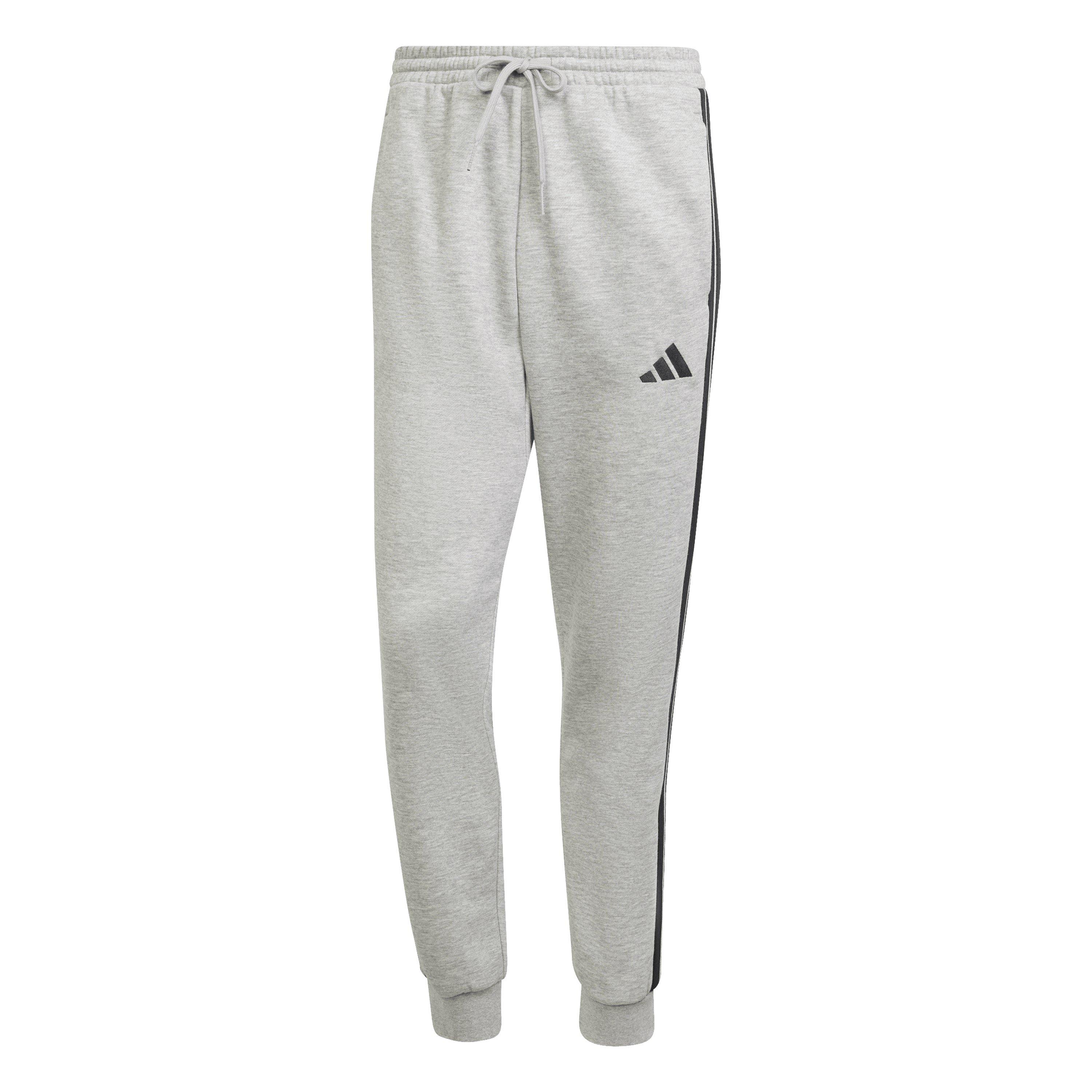 Adidas Men's Essentials Fleece Tapered Cuff 3-Stripes Joggers - Medgrey/Black - 2XL