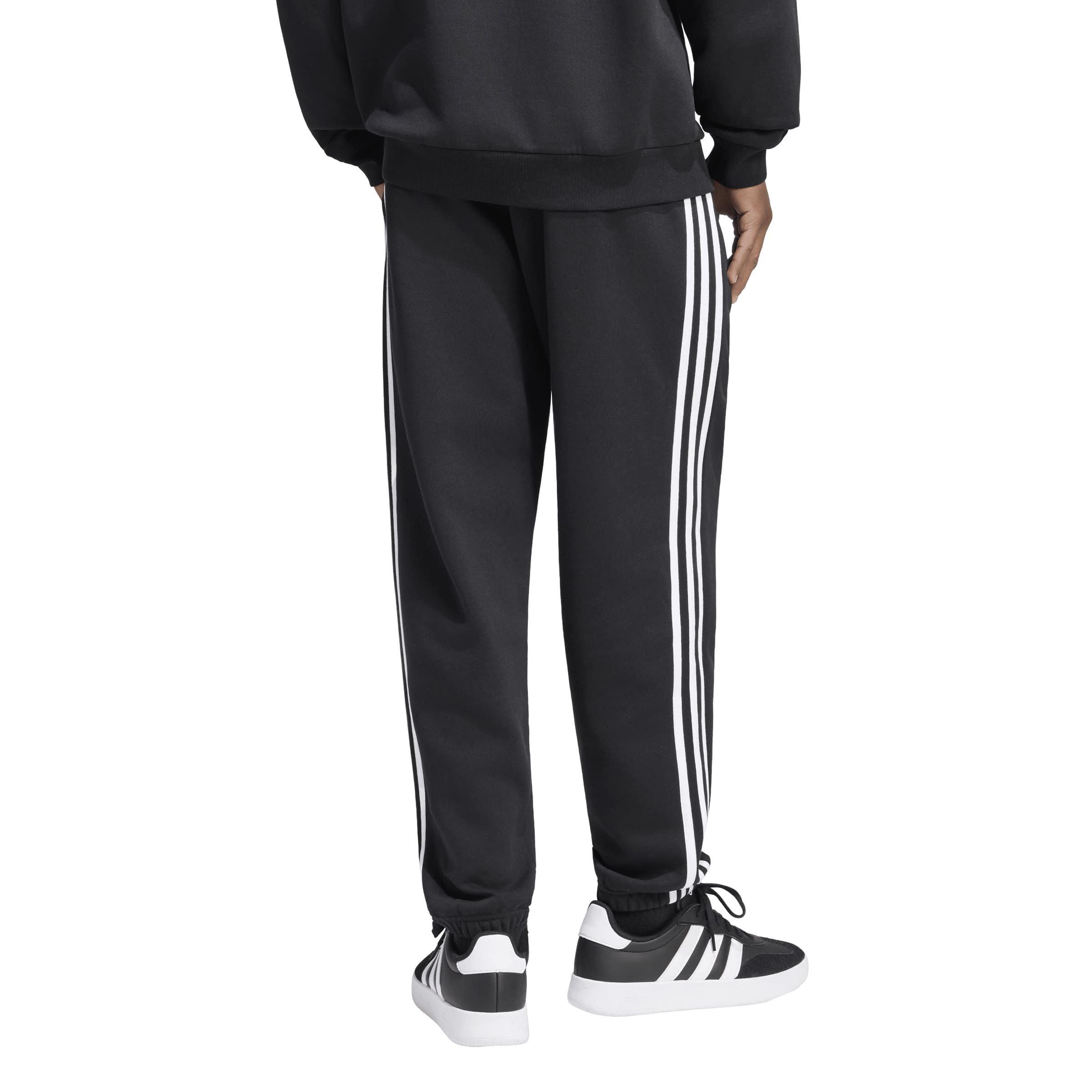 Black/White - adidas - Essentials Fleece Tapered Cuff 3-Stripes Joggers - 3