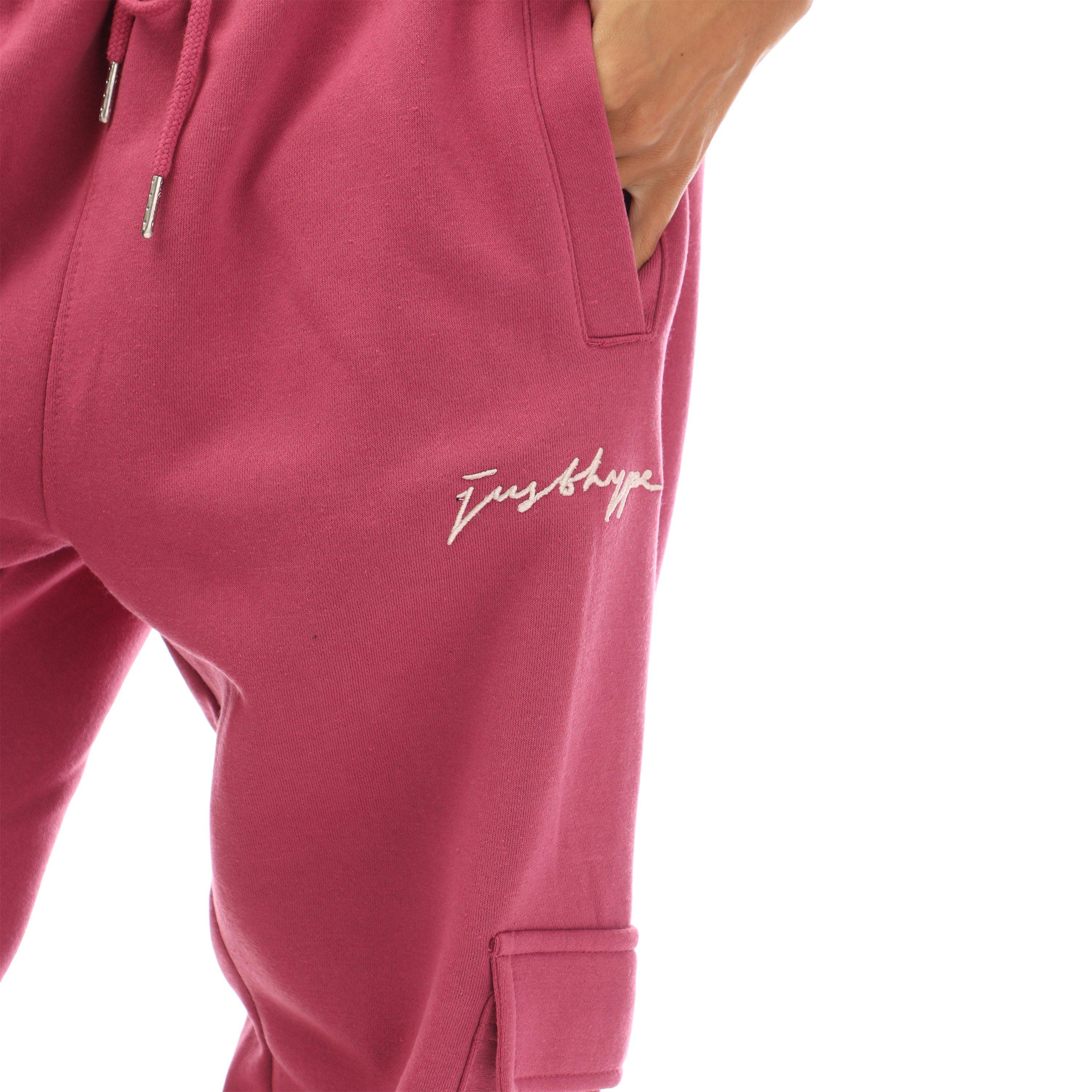 Pink - Hype - Unisex Adults Cargo Closed Hem Fleece Joggers - 6