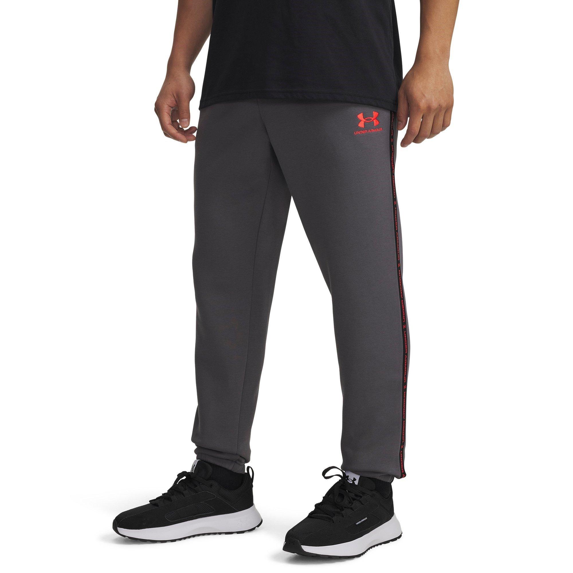 Under Armour Men's Icon Taping Closed Hem Fleece Joggers - Castlerock/Red - XL