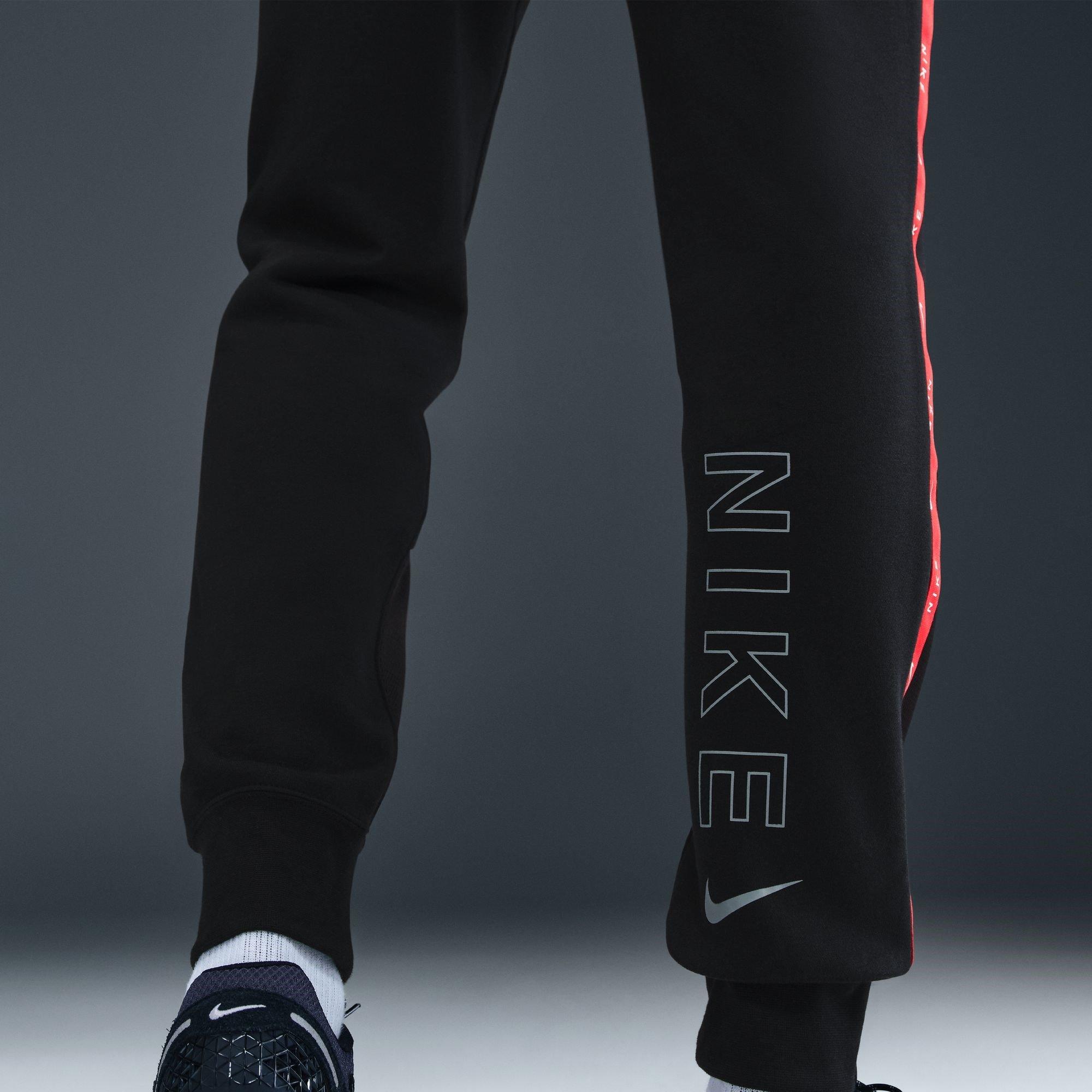 black nike sweatpants with red logo