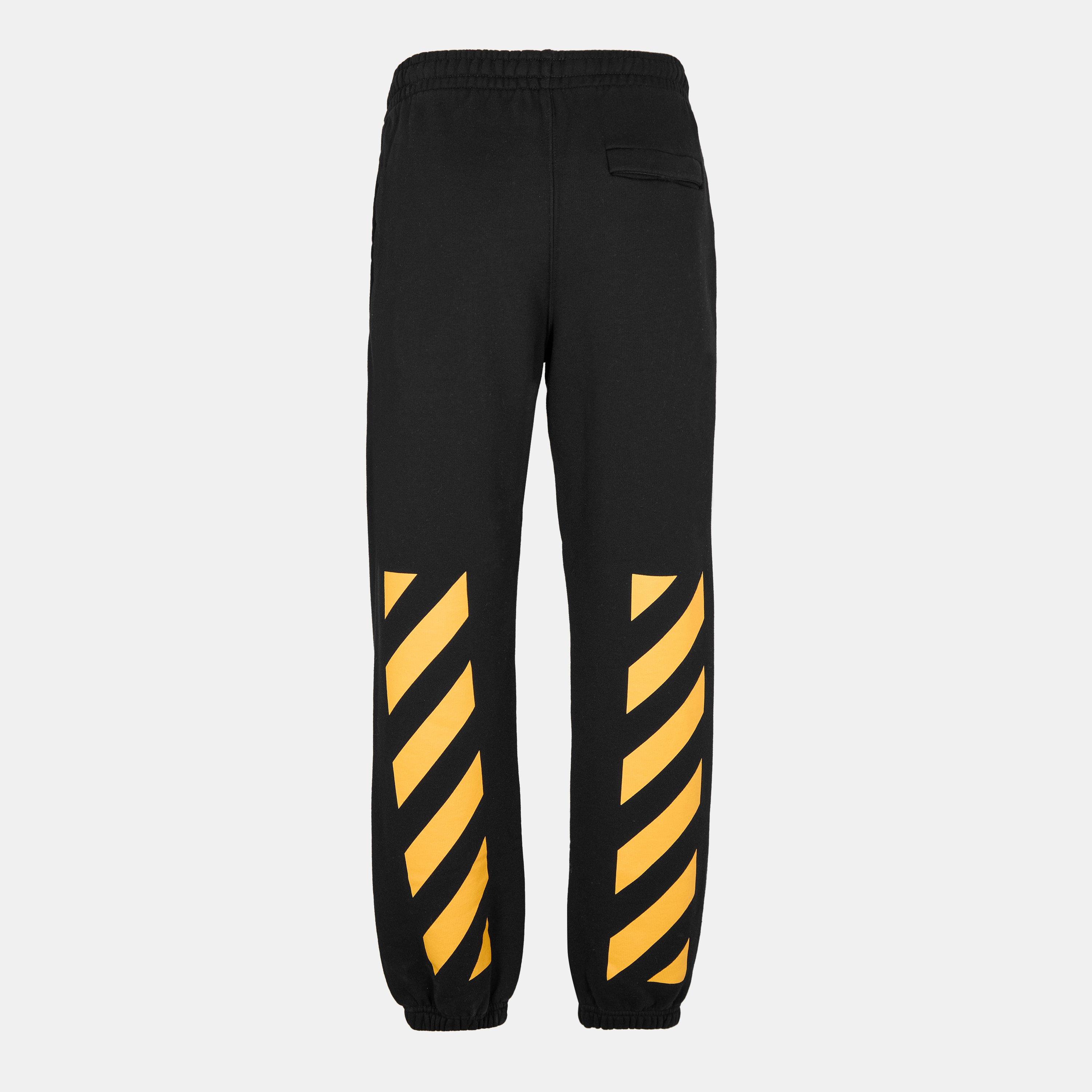 Black - Off White - Men's  Closed Hem Fleece Jogging Bottoms - 2