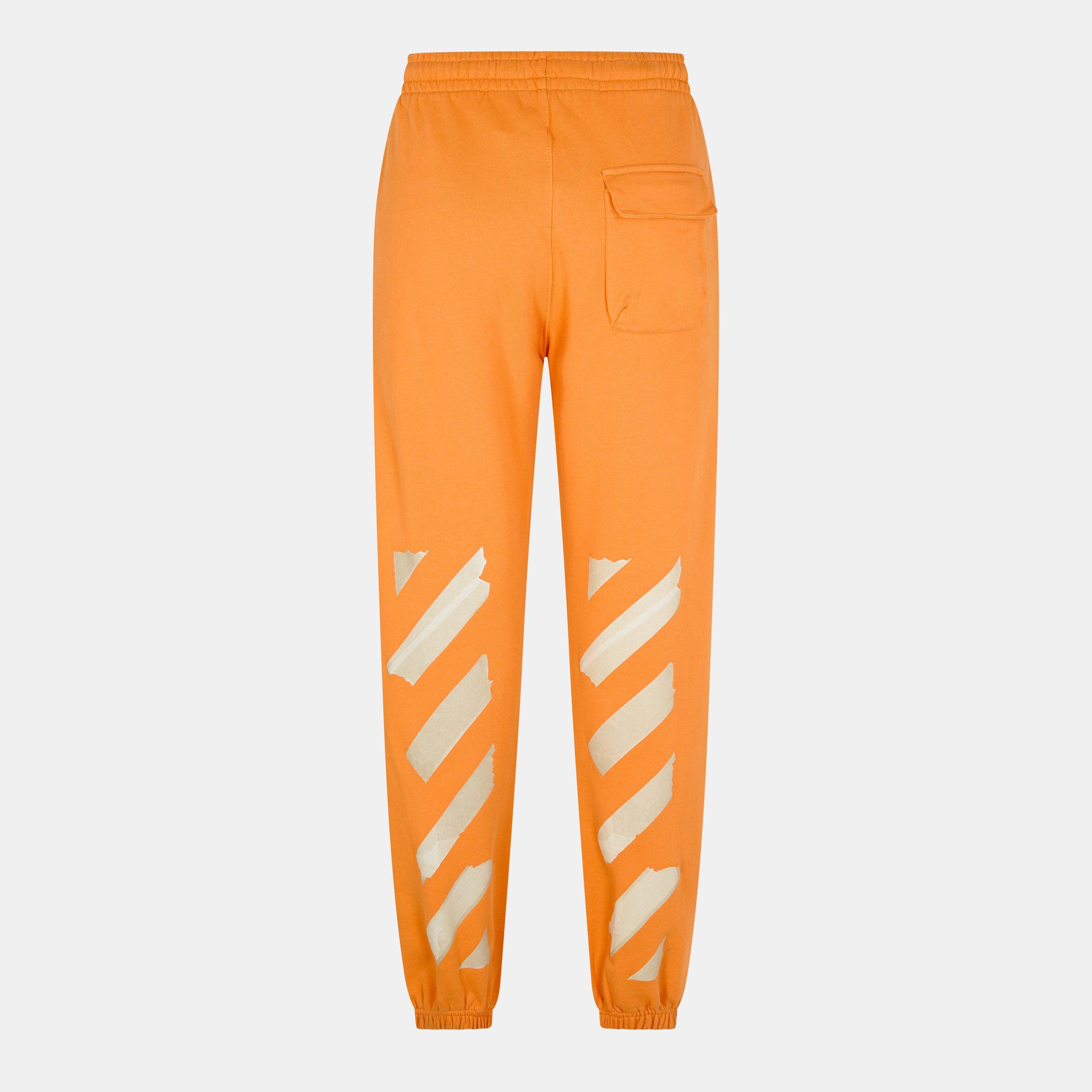 Blau - Off White - Men's  Autumn Winter Fleece Sweatpants, Closed Hem Trousers - 2