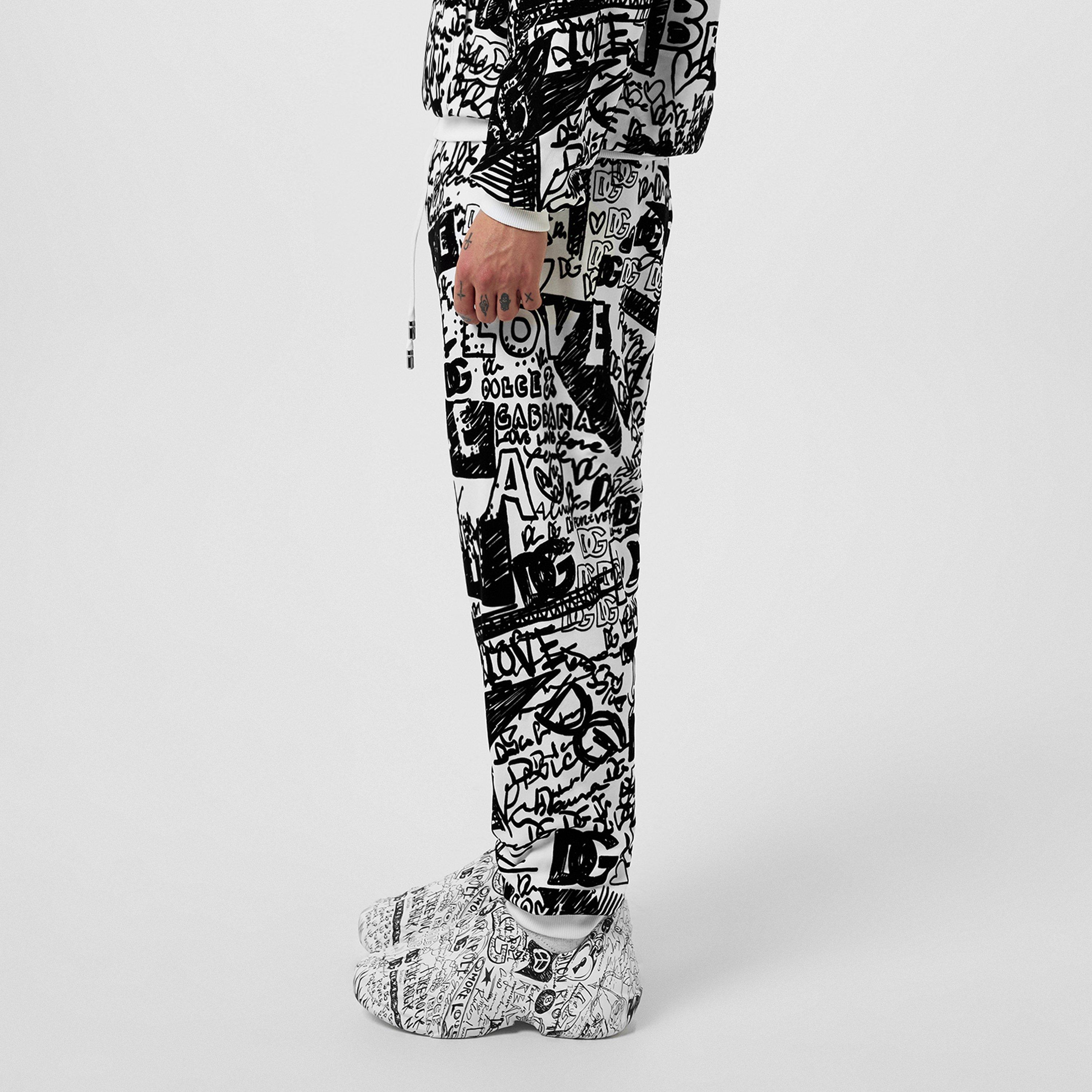 Wht/Blk HA4BQ - Dolce and Gabbana - Graphic Print Track Pants - 5
