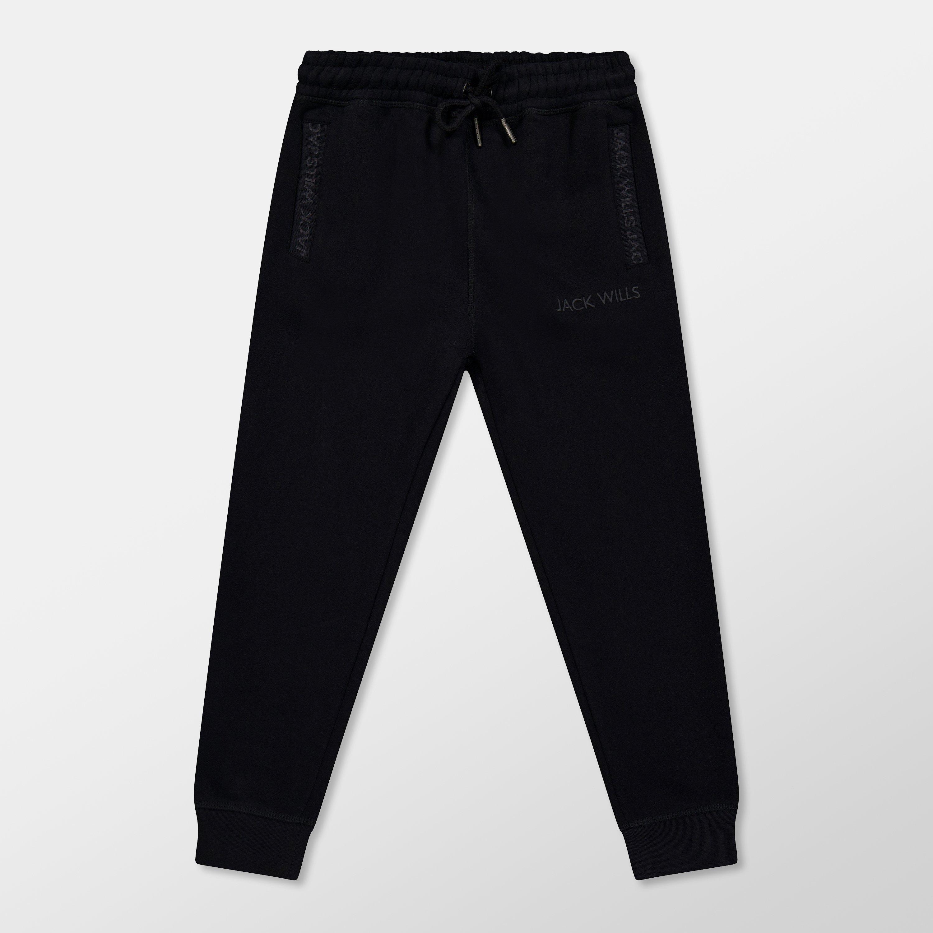 Black - Jack Wills - Kids' Jacquard Closed Hem Fleece Joggers - 1