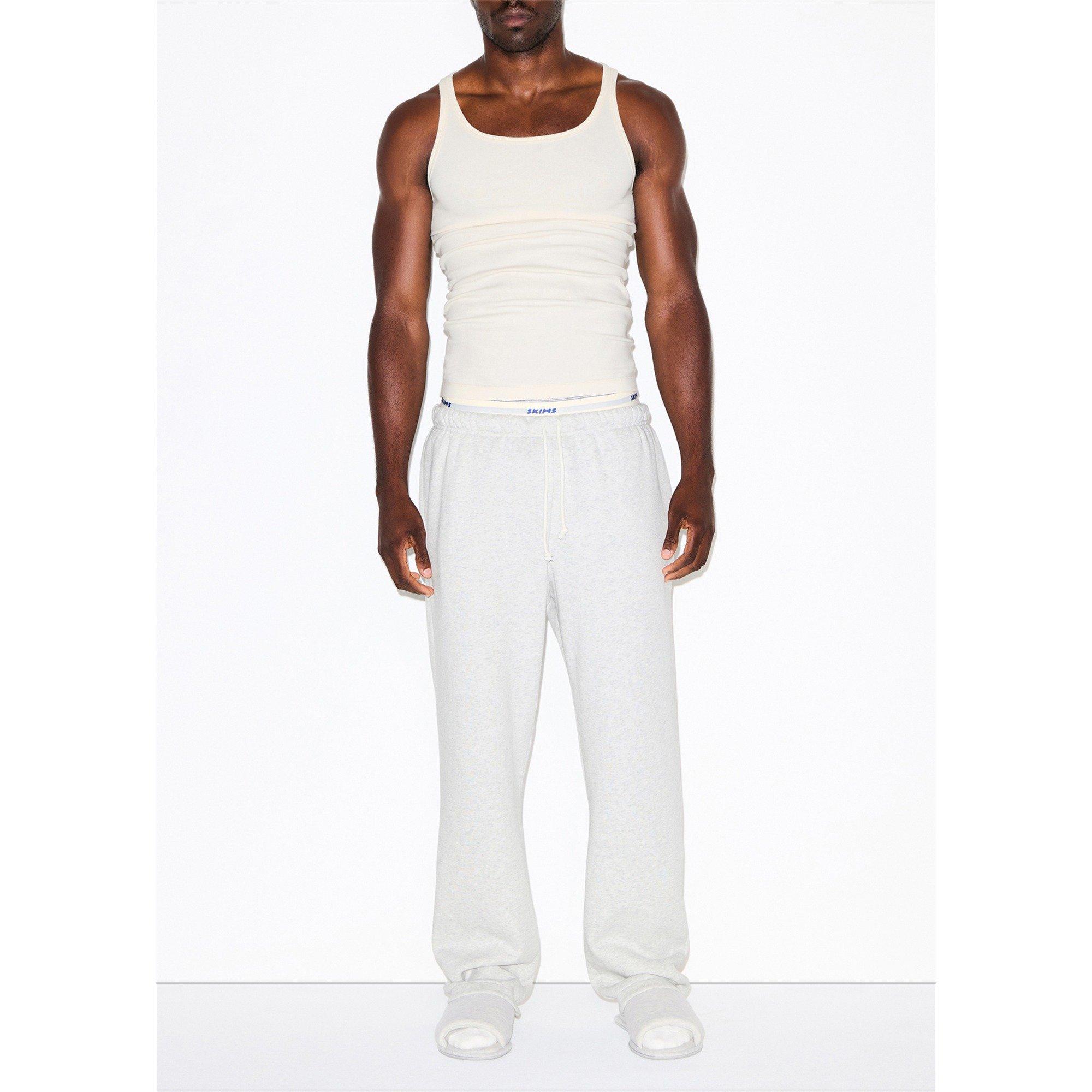 GREY - SKIMS - Men's Cotton Fleece Open Hem Straight Leg Jogging Bottoms - 2