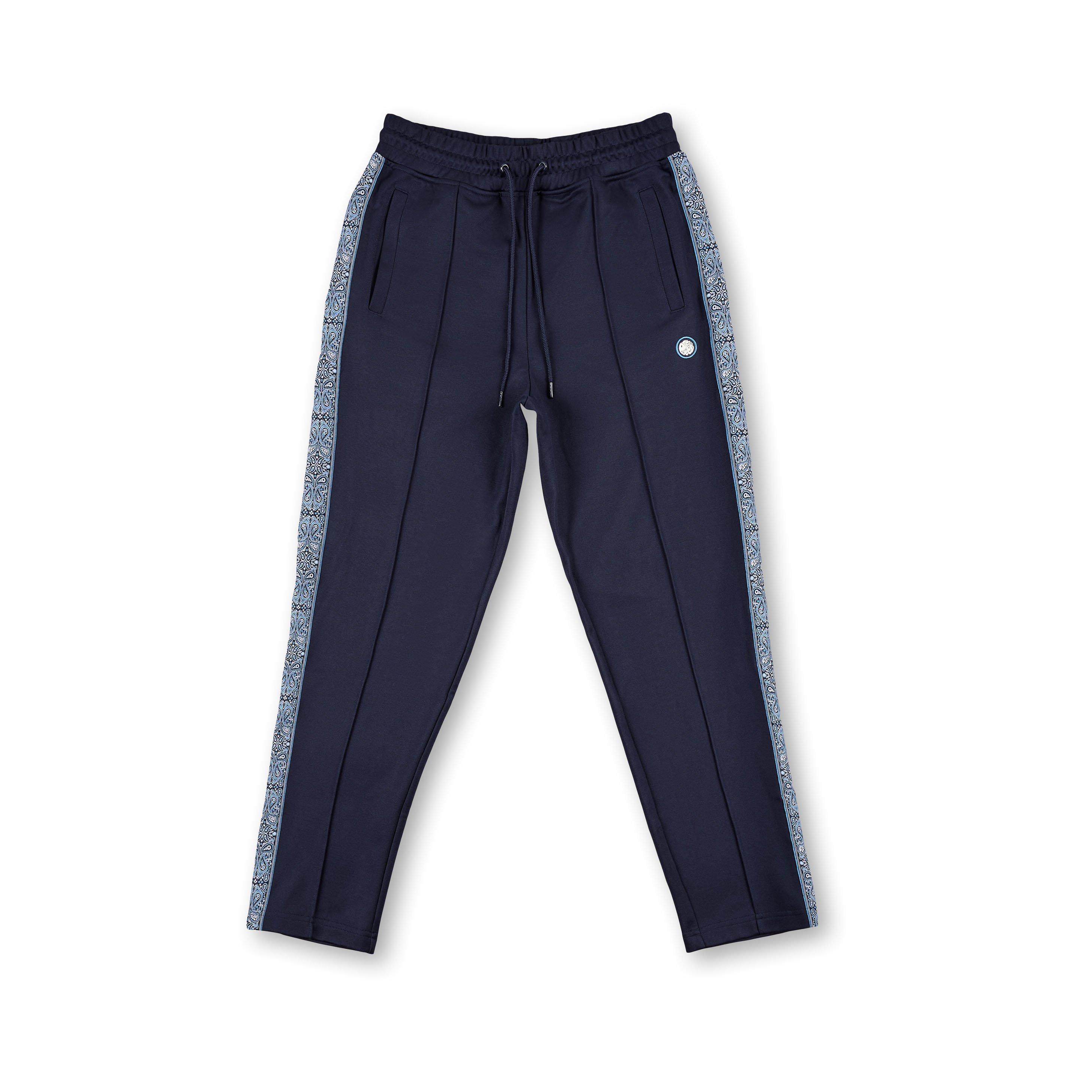 Navy - Pretty Green - Men's Eclipse Paisley Open Hem Woven Joggers - 1