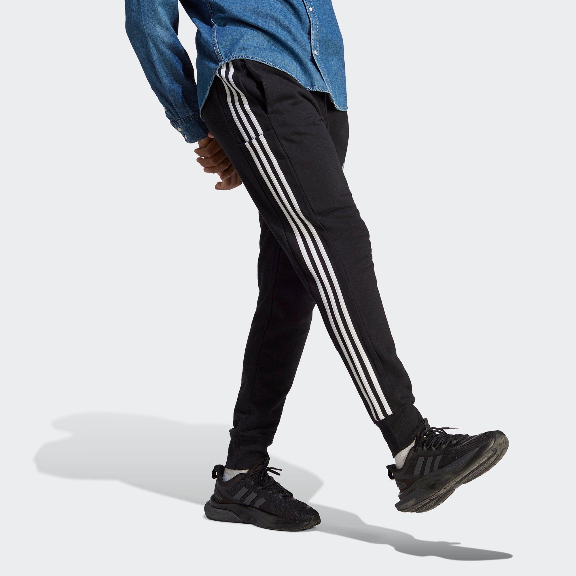 Black/White - adidas - Essentials 3 Stripes Mens French Terry Tapered Joggers - 4