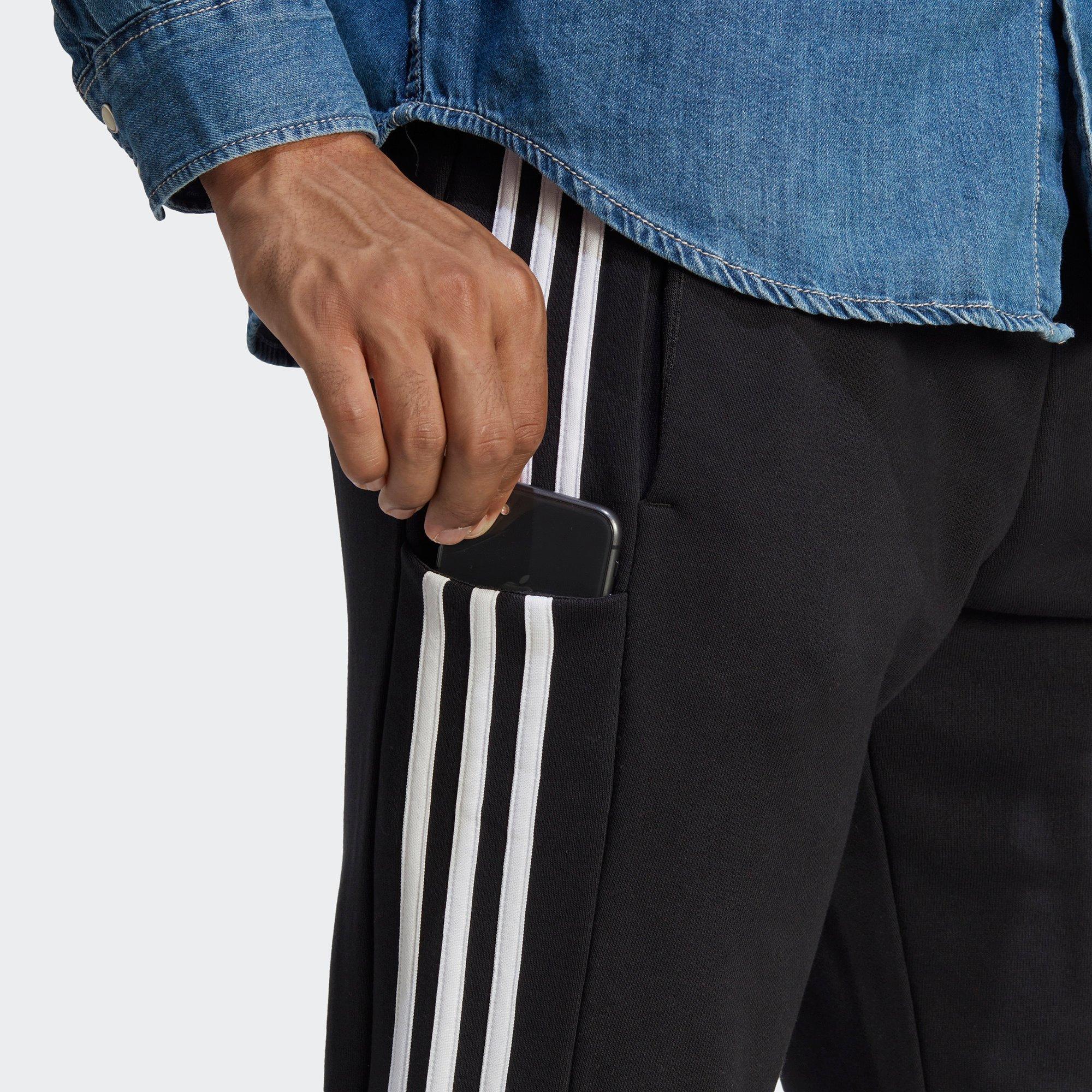 Black/White - adidas - Essentials 3 Stripes Mens French Terry Tapered Joggers - 7