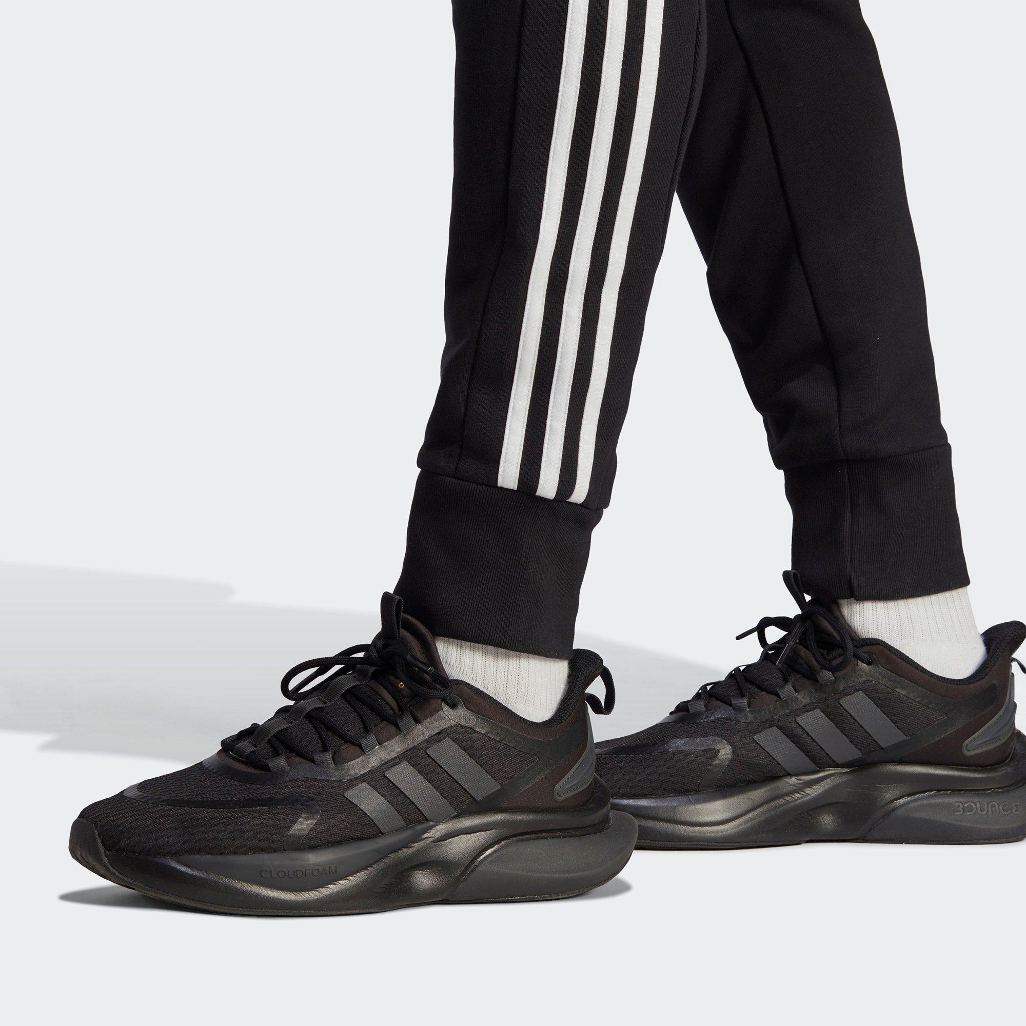 Black/White - adidas - Essentials 3 Stripes Mens French Terry Tapered Joggers - 8