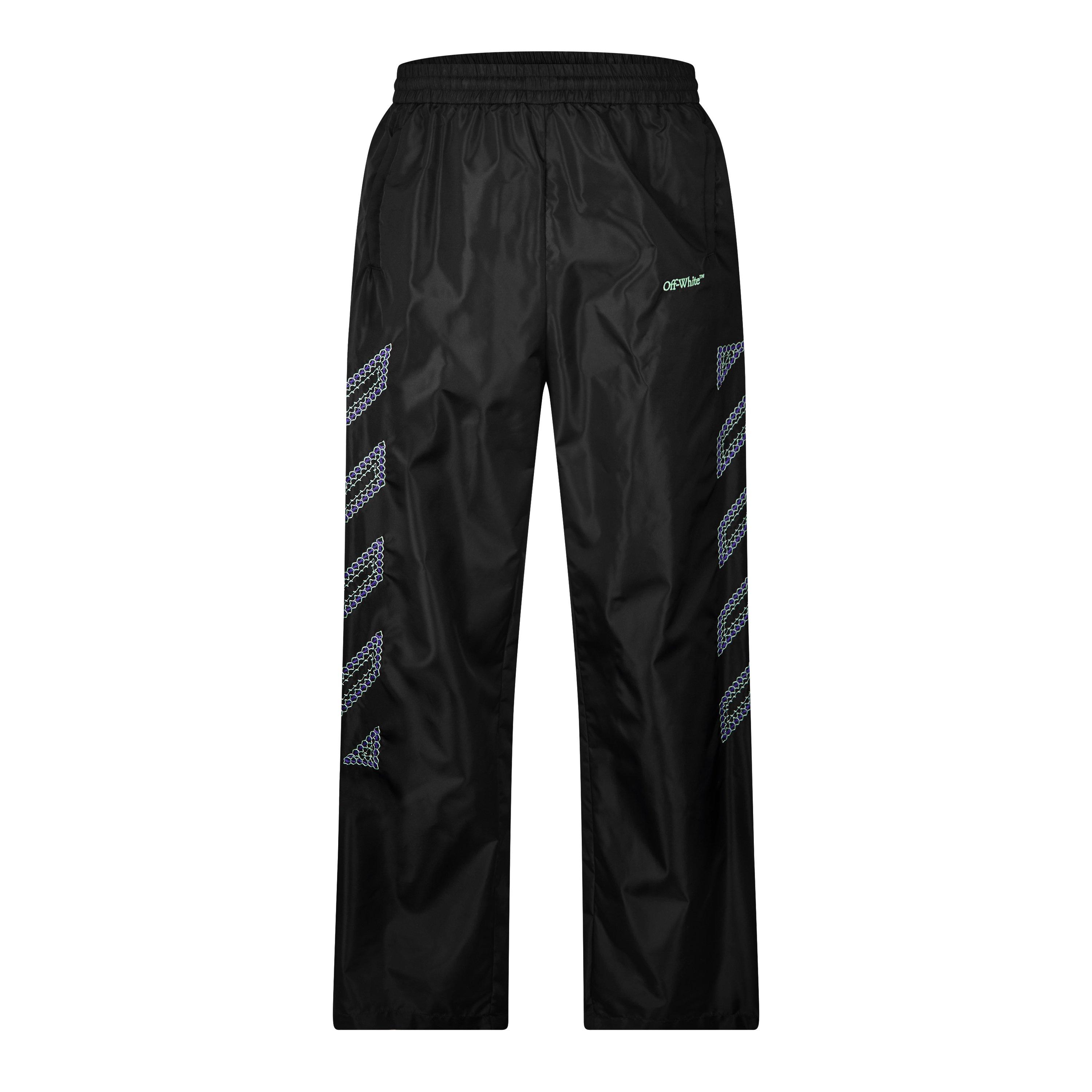 Black - Off White - Men's Open Hem Woven Tracksuit Joggers - 1