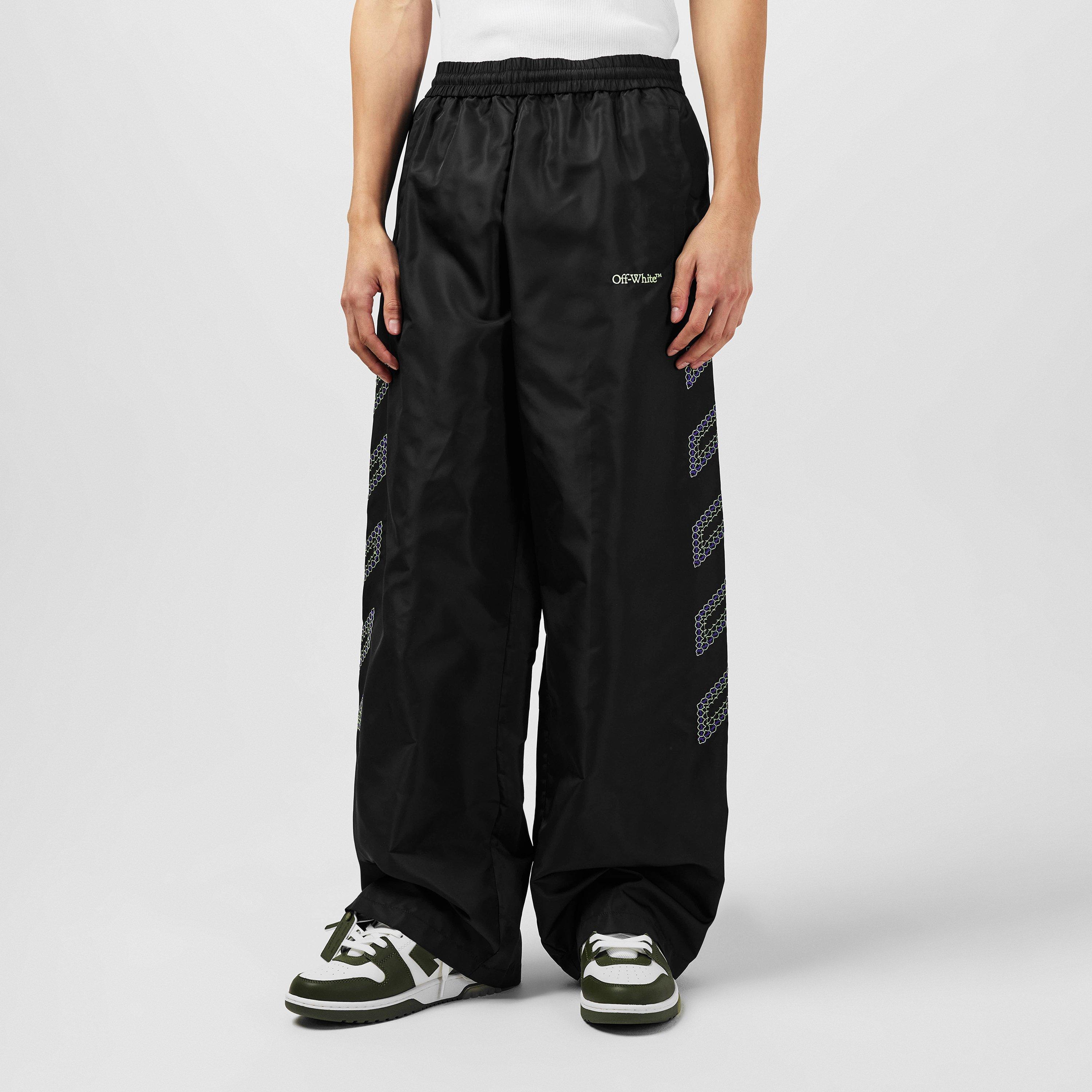 Black - Off White - Men's Track Pant, Diagonal Trousers - 3
