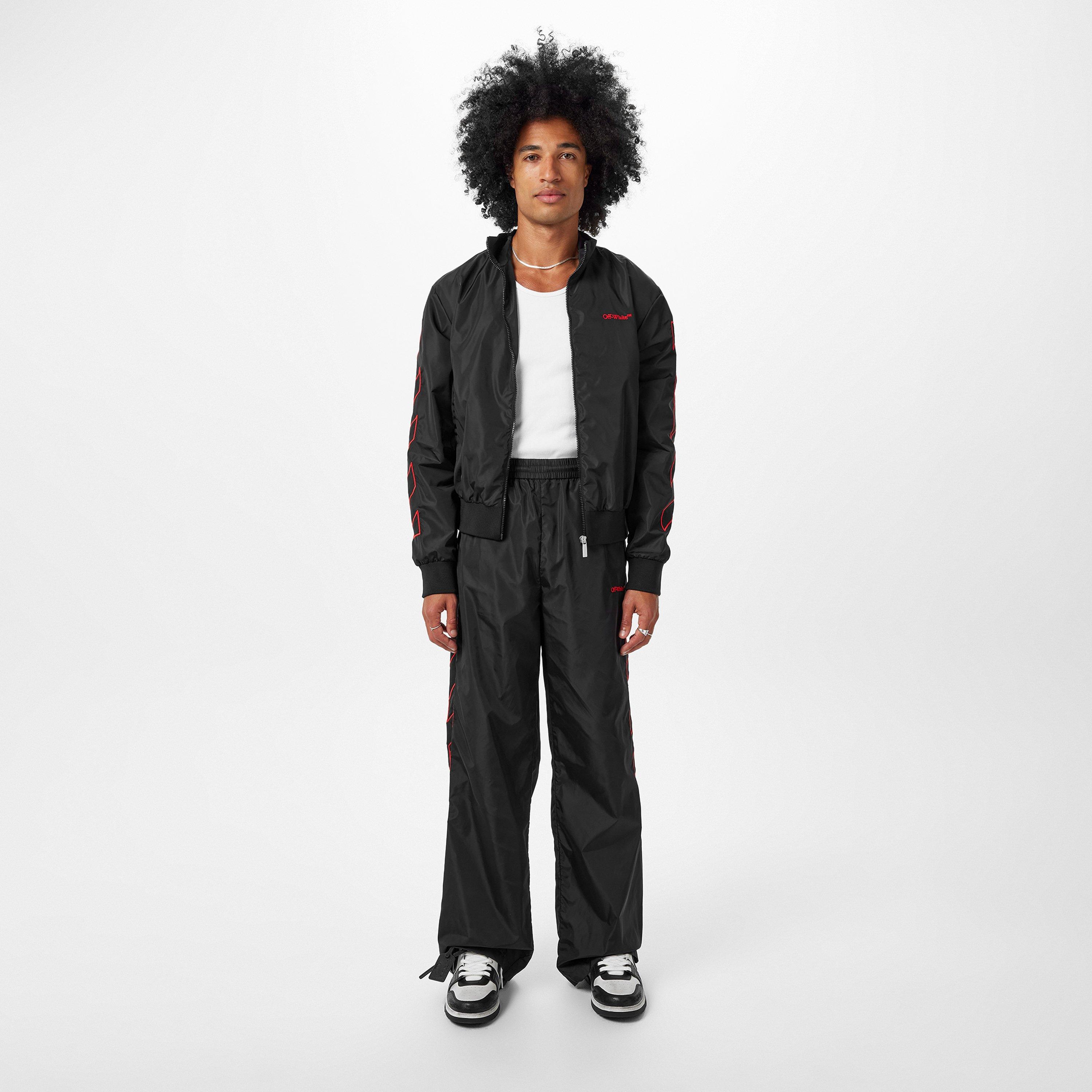 Black/Red - Off White - Men's Track Pant with Iconic Logo Embroidery - 4
