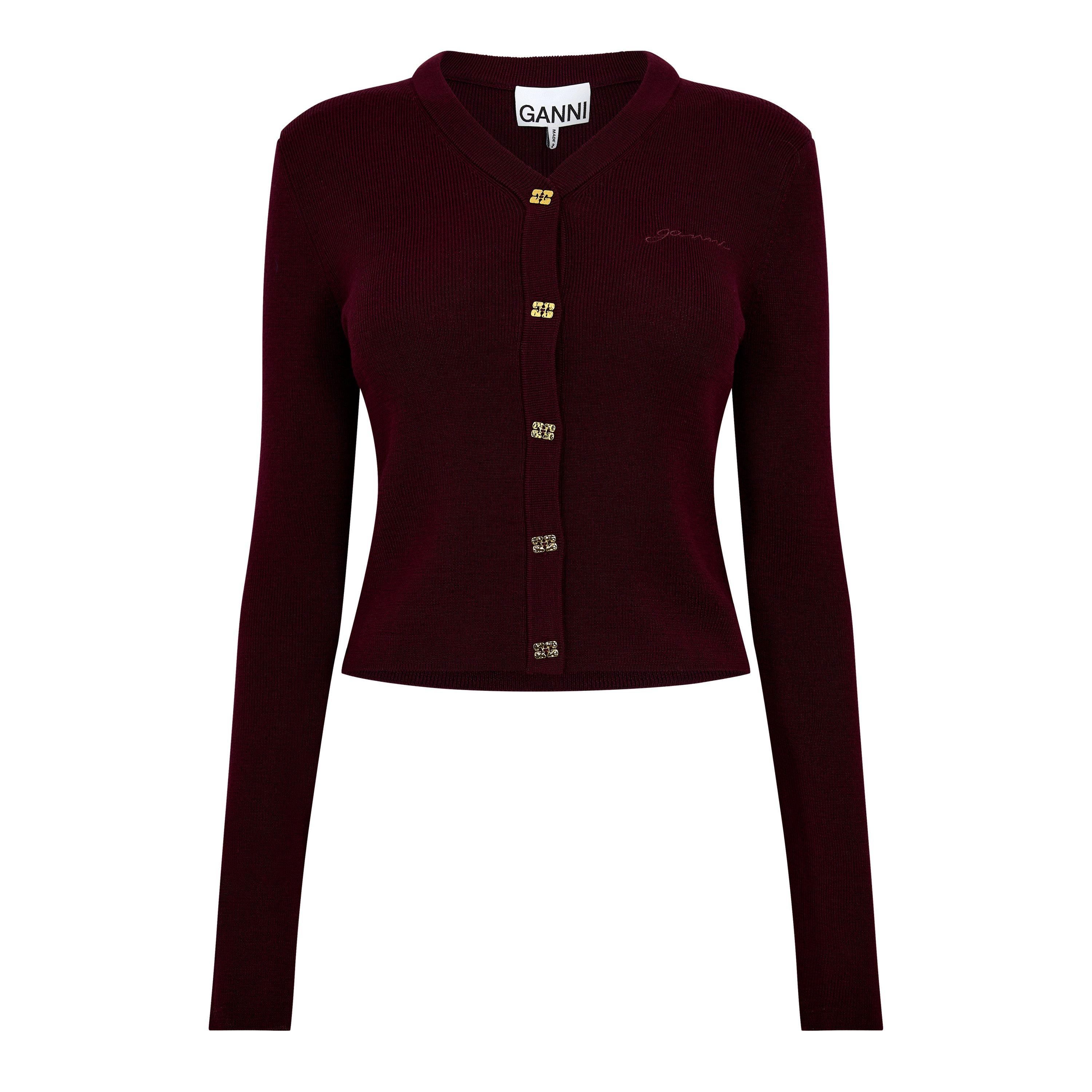 Ganni Ganni Rib Cardie Ld61 - Red Dahlia - Size 12 (38)