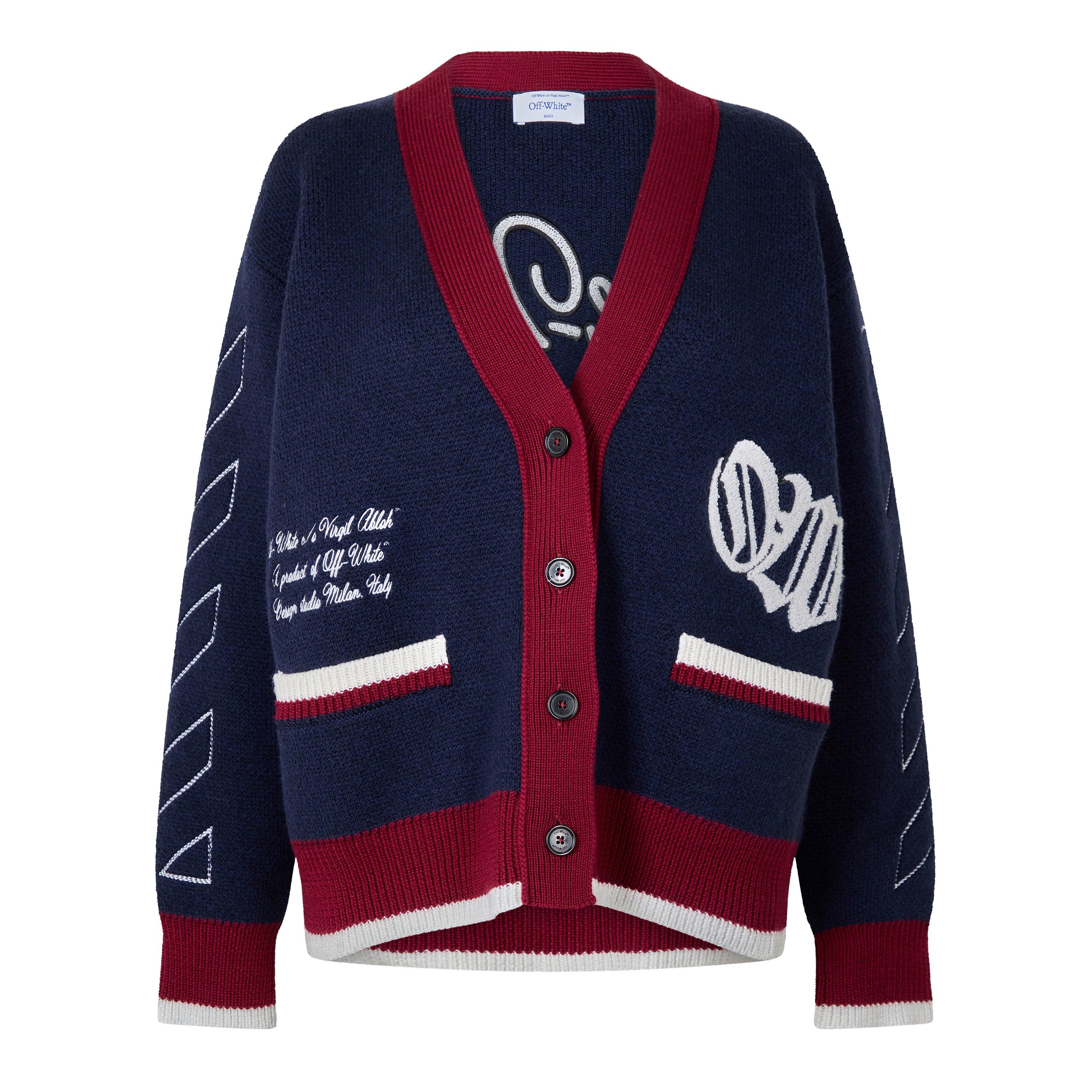 Navy - Off White - Women's Varsity Button Front Knit Cardigan - 1