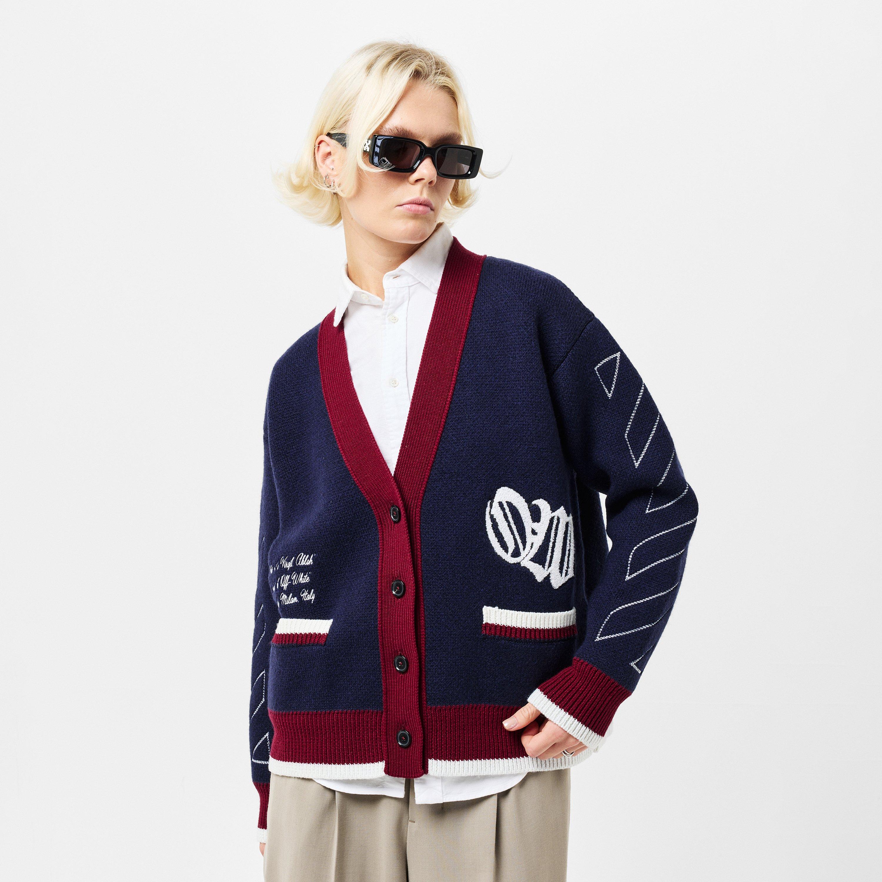 Navy - Off White - Women's Varsity Cardigan - 3
