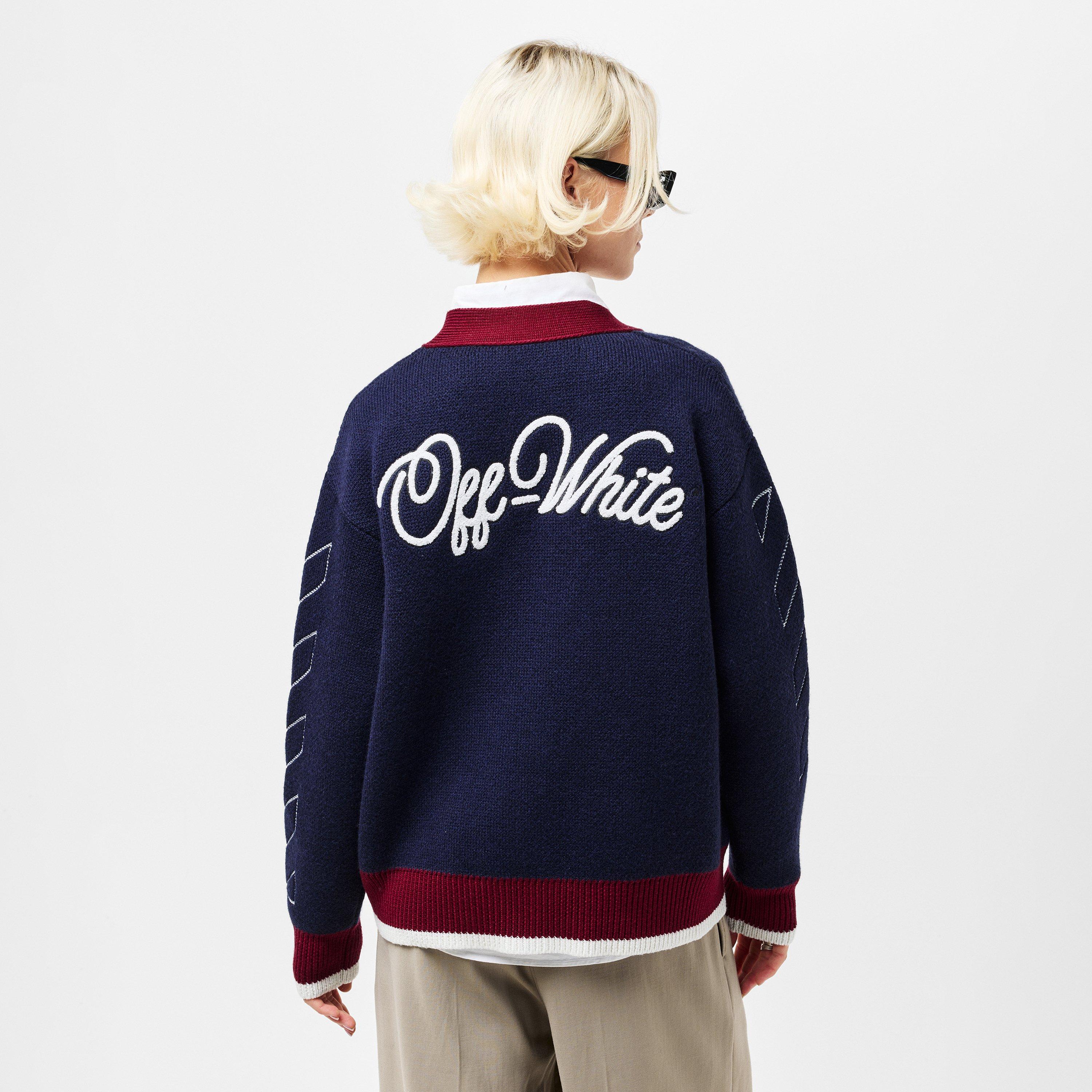 Navy - Off White - Women's Varsity Cardigan - 4