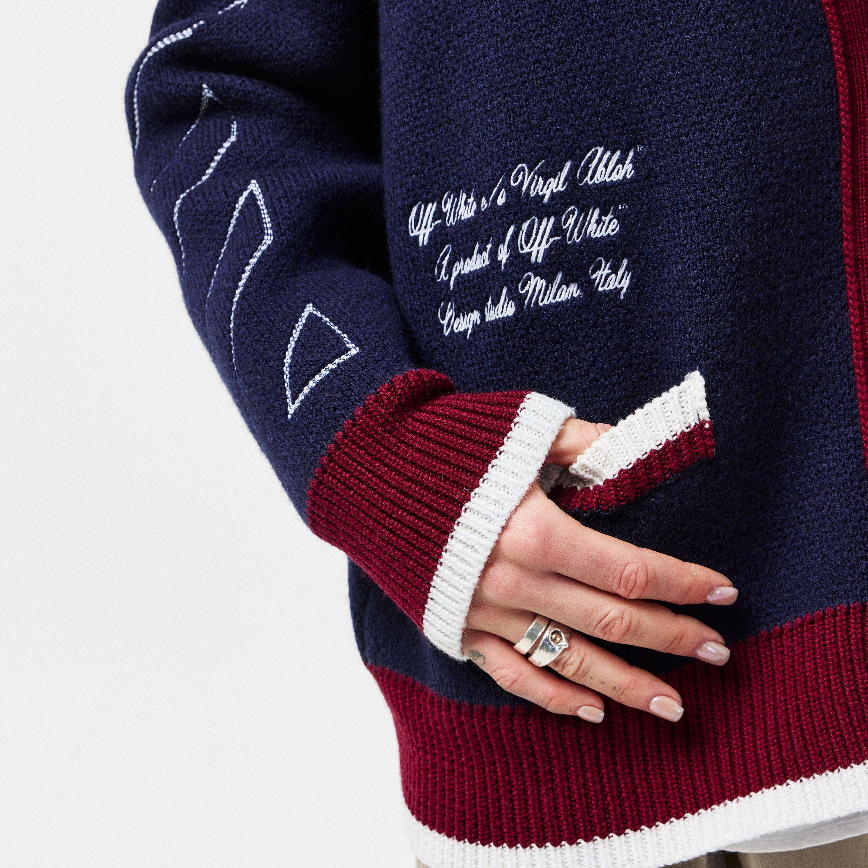 Navy - Off White - Women's Varsity Cardigan - 5