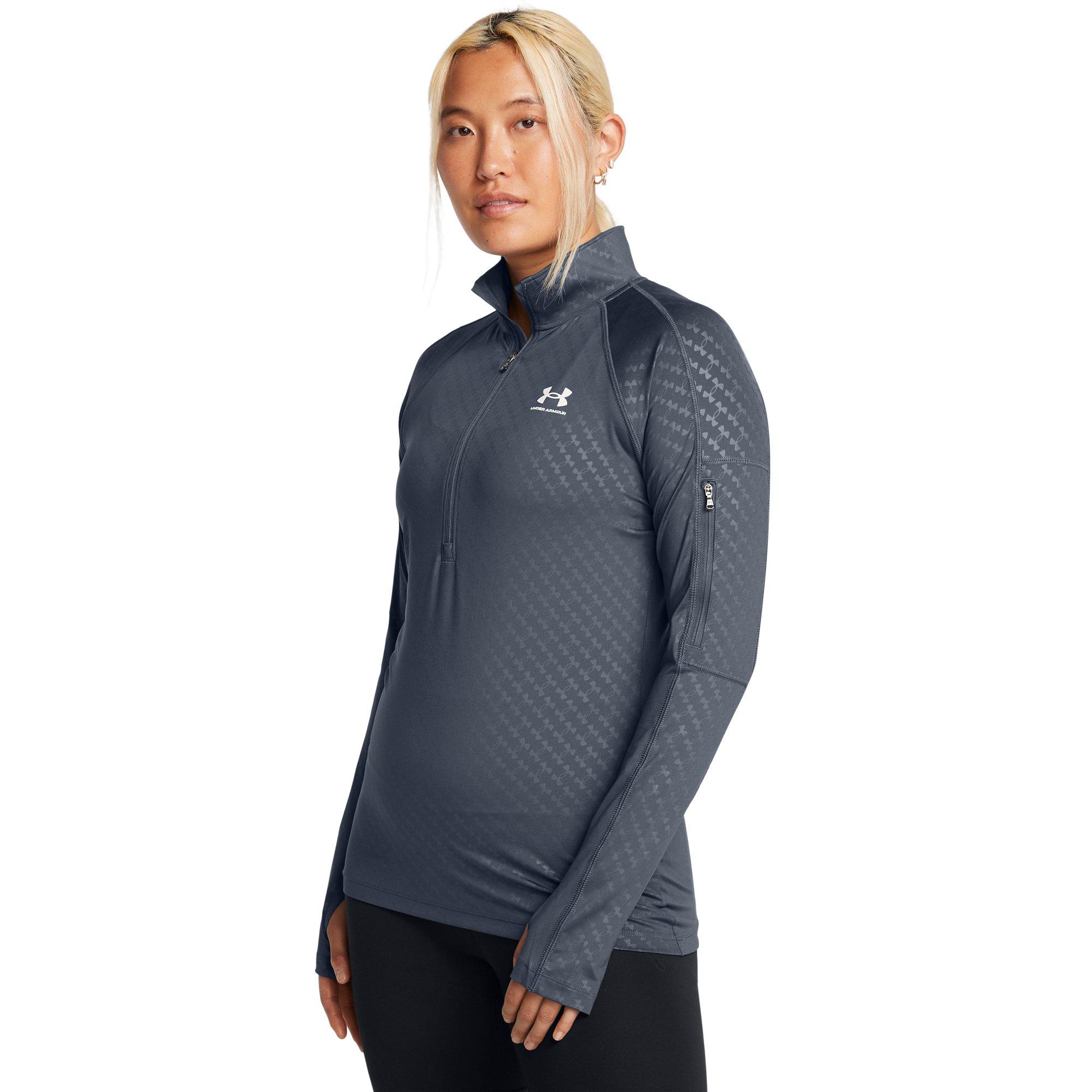 Gray - Under Armour - UA Emboss 1/2 Zp Top Ld64 - 3