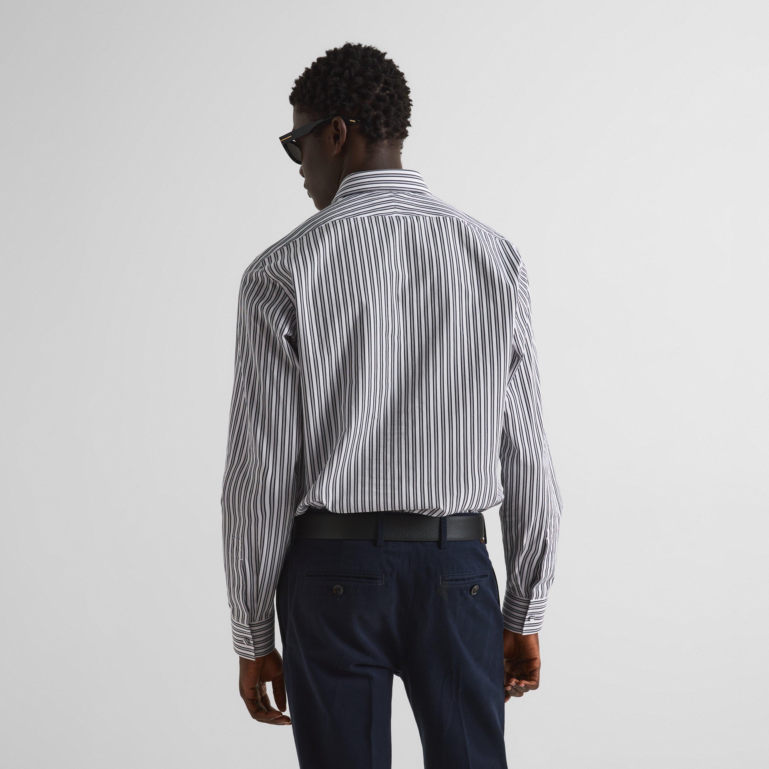 White/Black - Tom Ford - Men's Striped Cotton Long-Sleeve Shirt - 4
