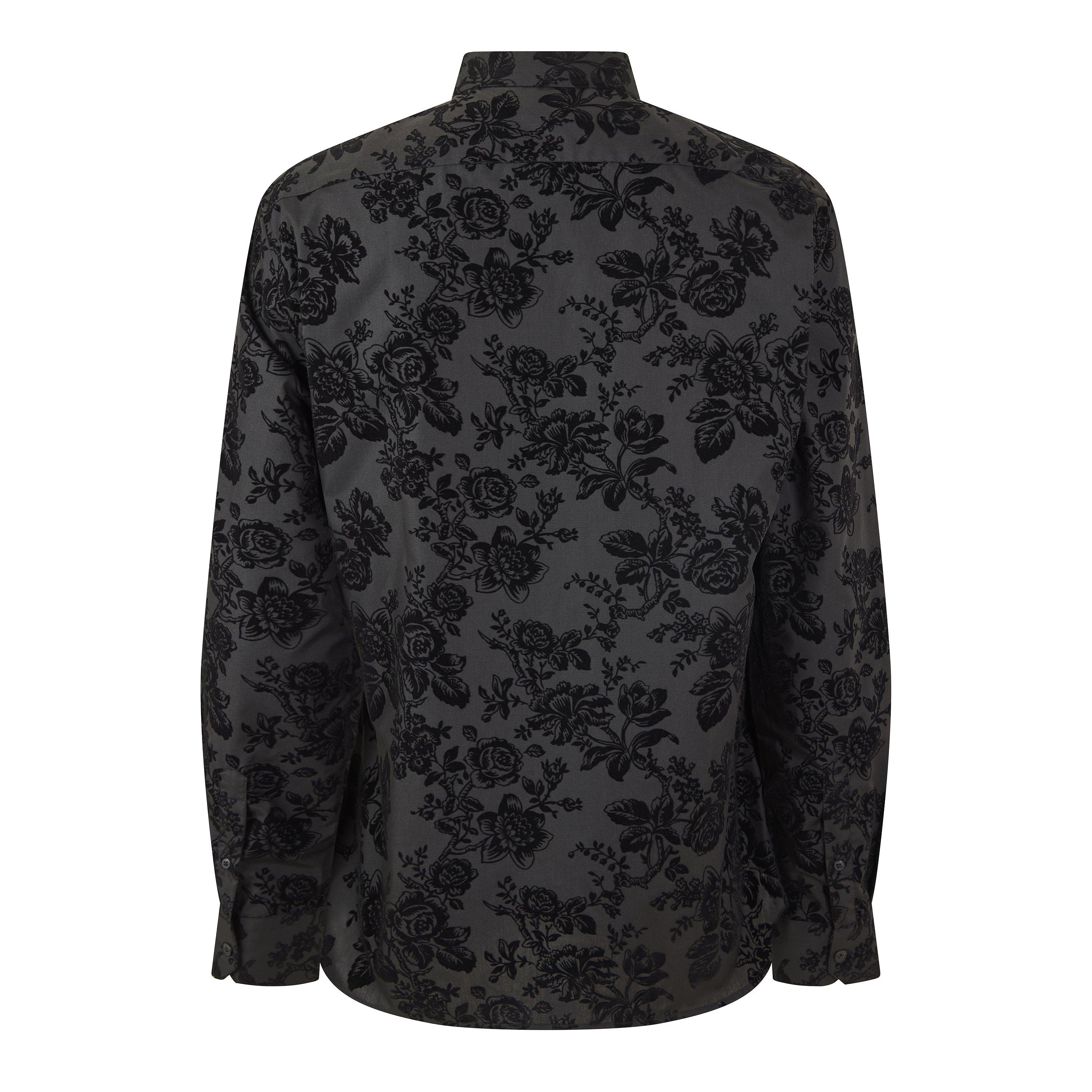 Black - Twisted Tailor - Armada Slim Fit Black Floral Flocked Shirt - 2