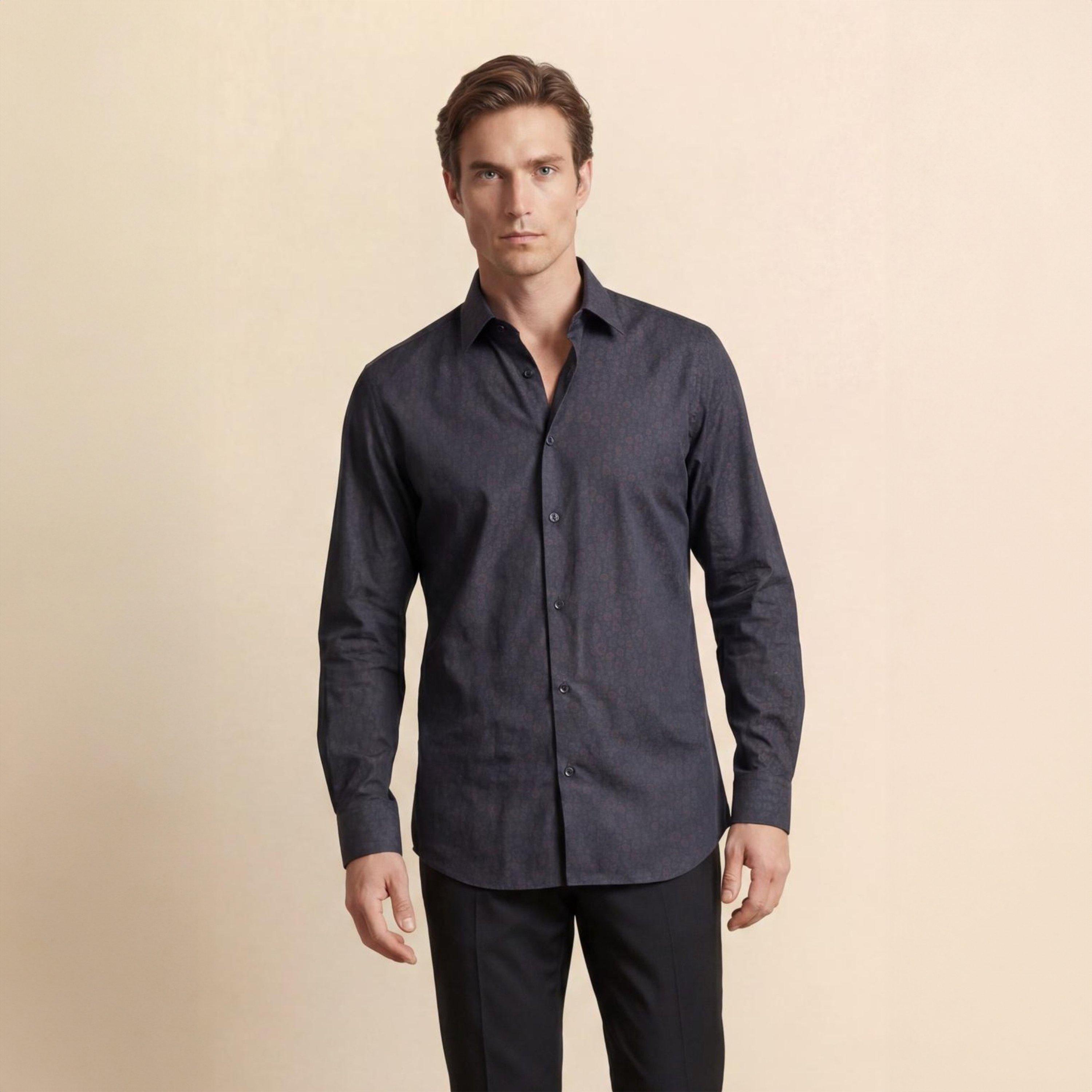 Navy - Without Prejudice - Ayla Navy Geometric Cotton Print Shirt - 2