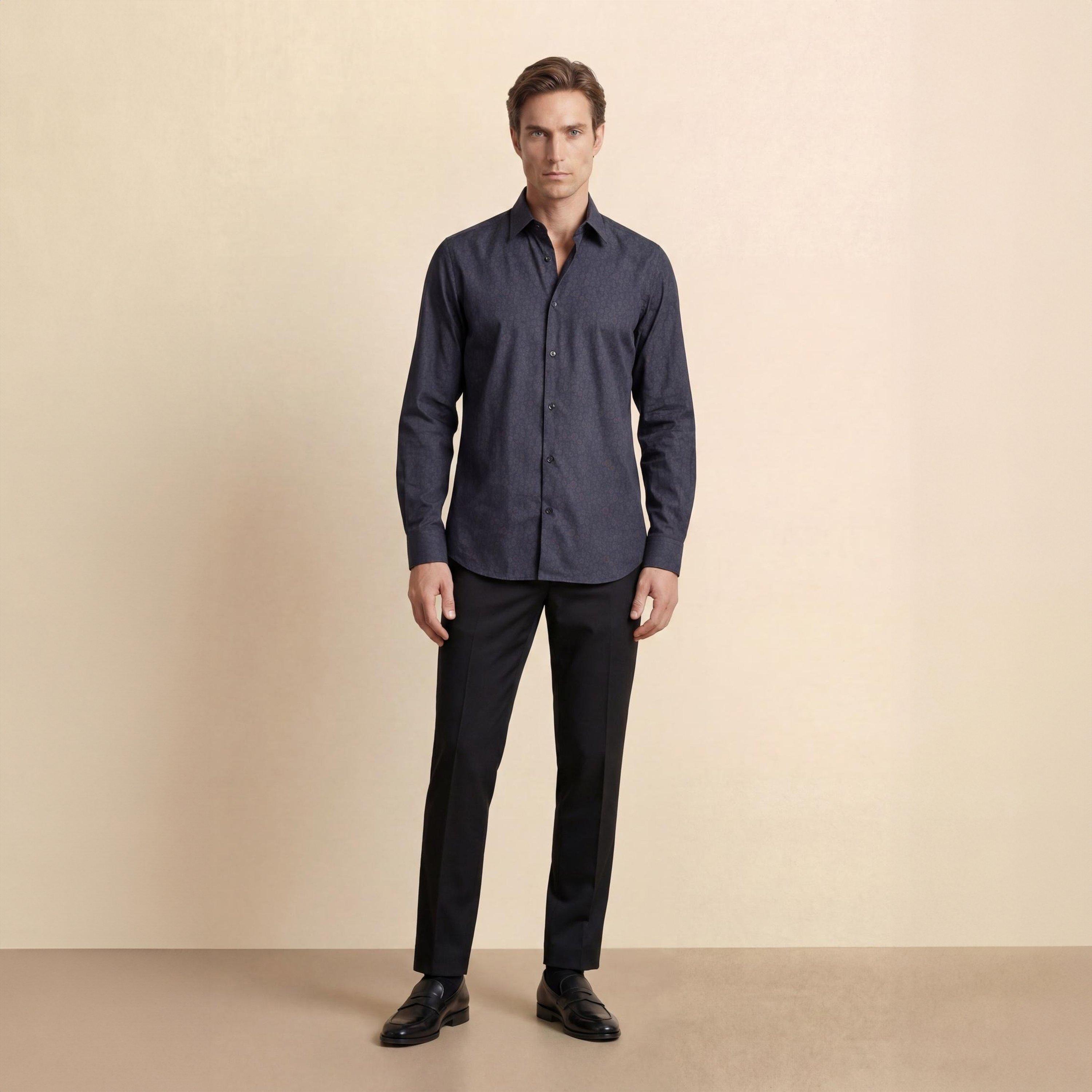 Navy - Without Prejudice - Ayla Navy Geometric Cotton Print Shirt - 5