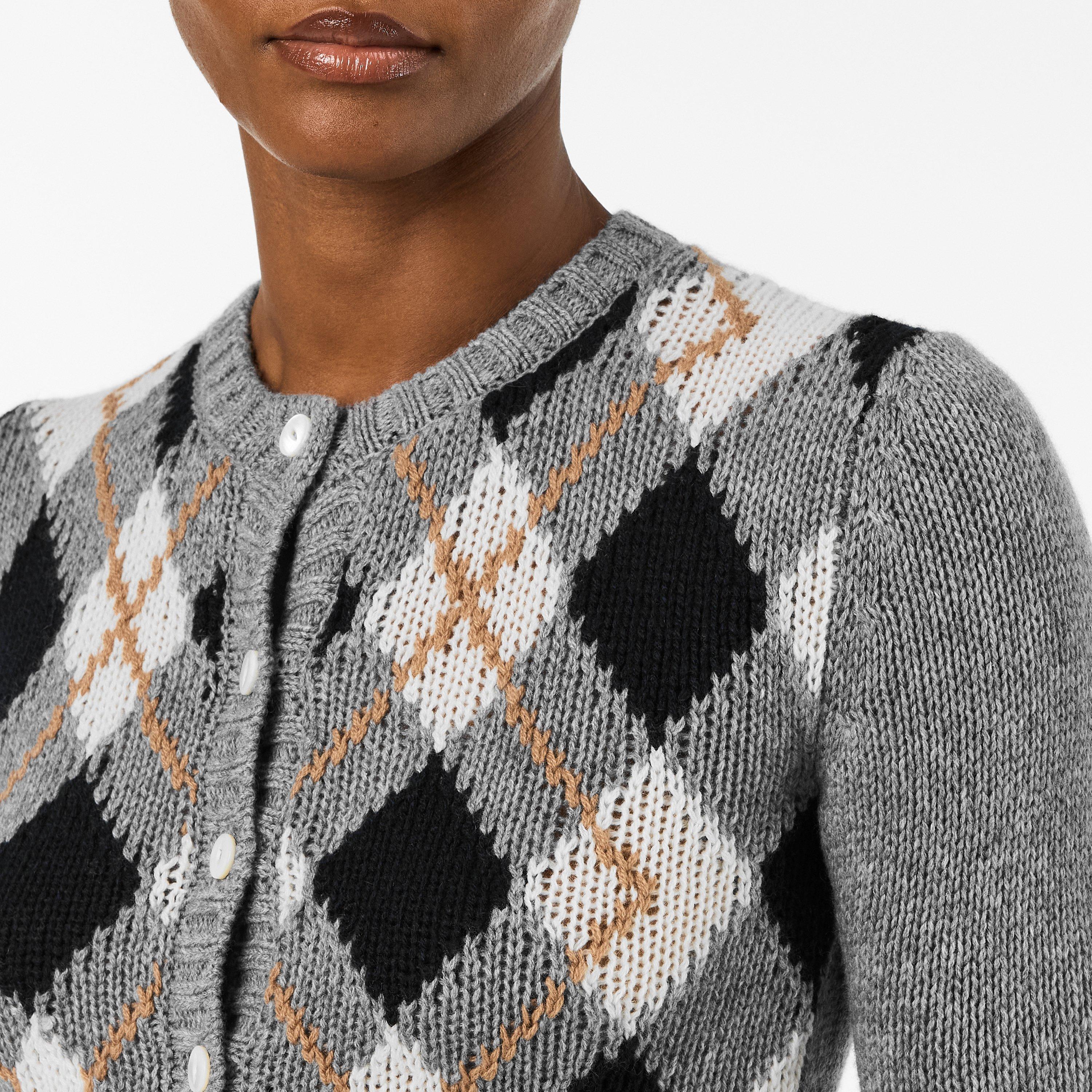 Grigio - Prada - Women's Argyle Cardigan - 5