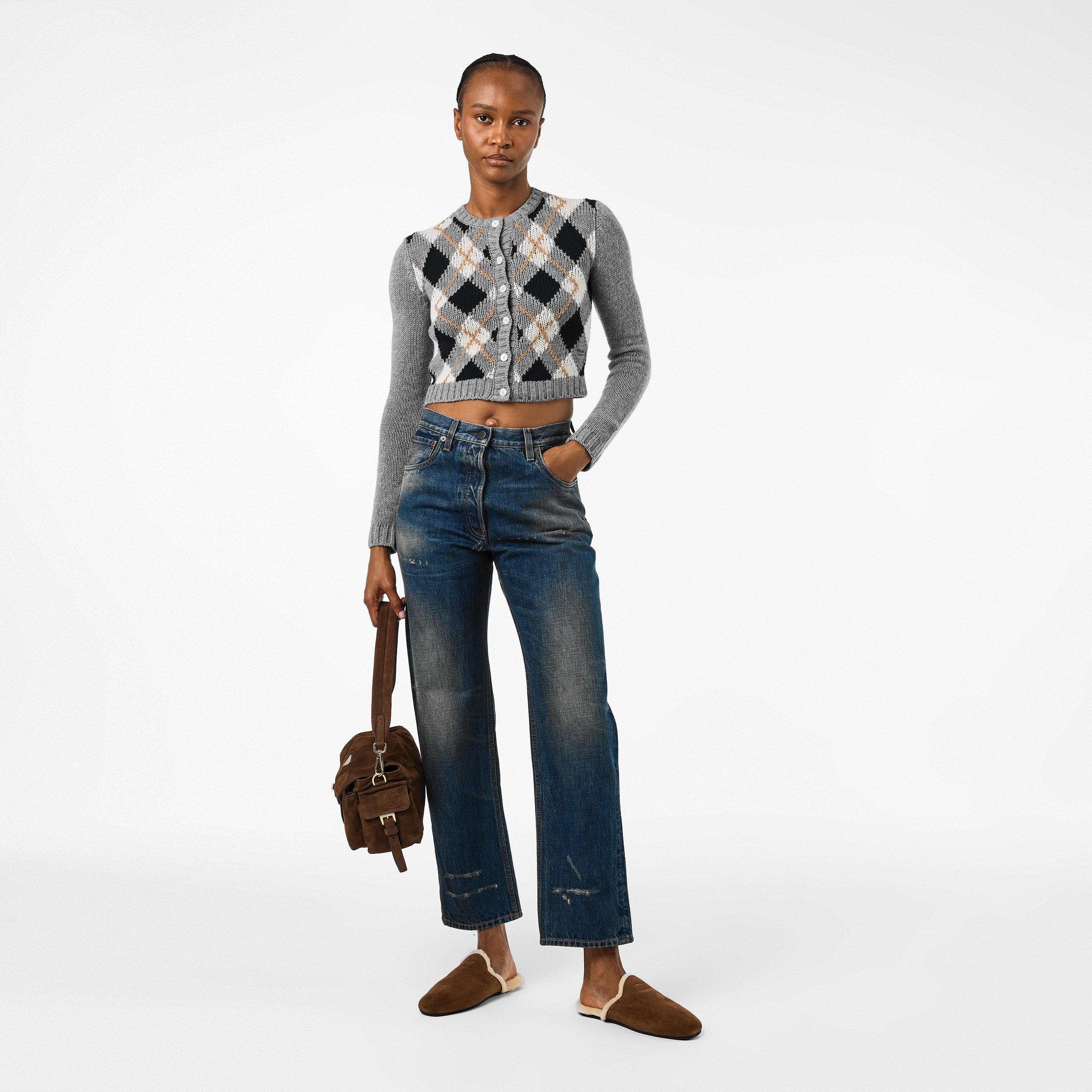 Grigio - Prada - Women's Argyle Cardigan - 6