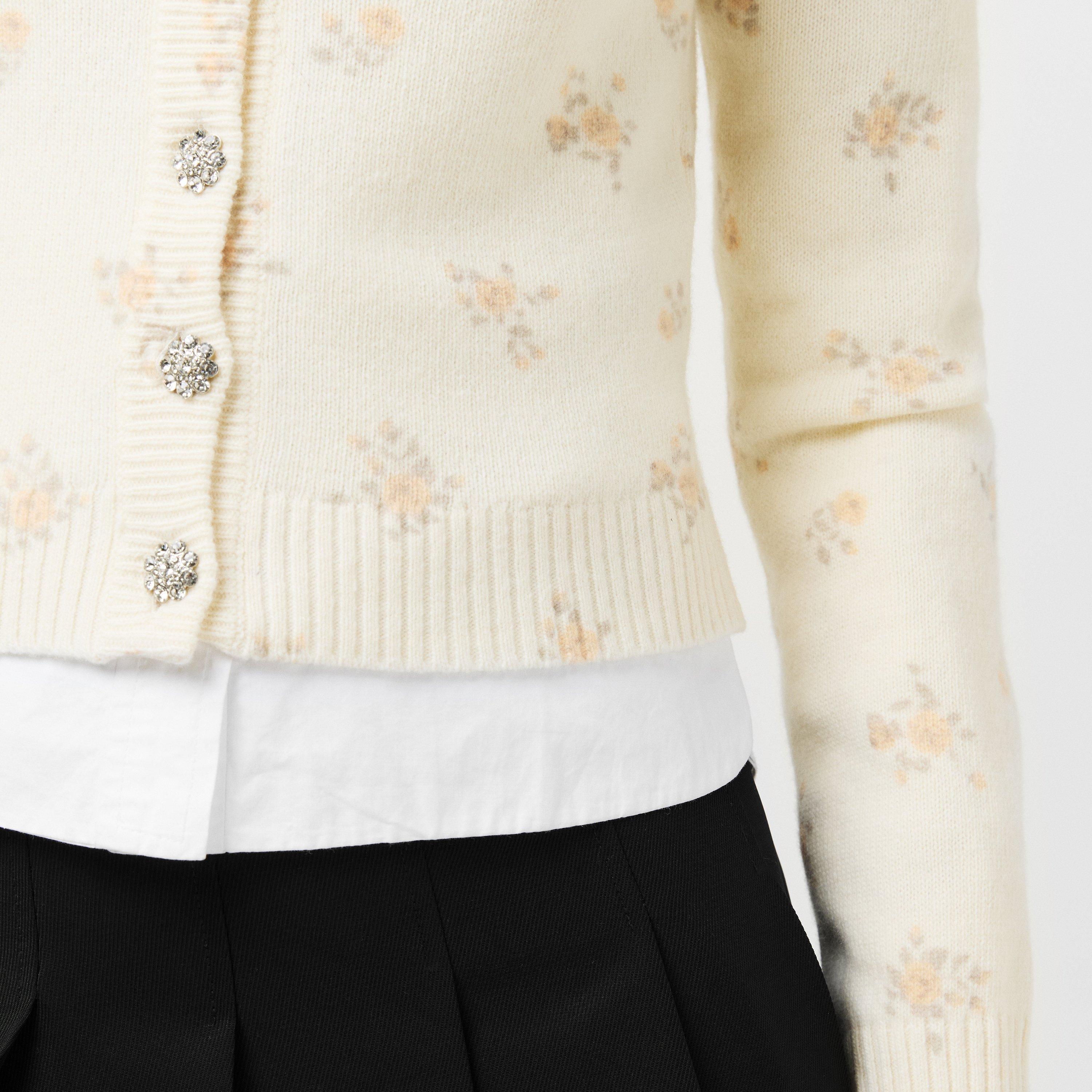 Antique White - Ganni - Women's Print Cardigan - 5