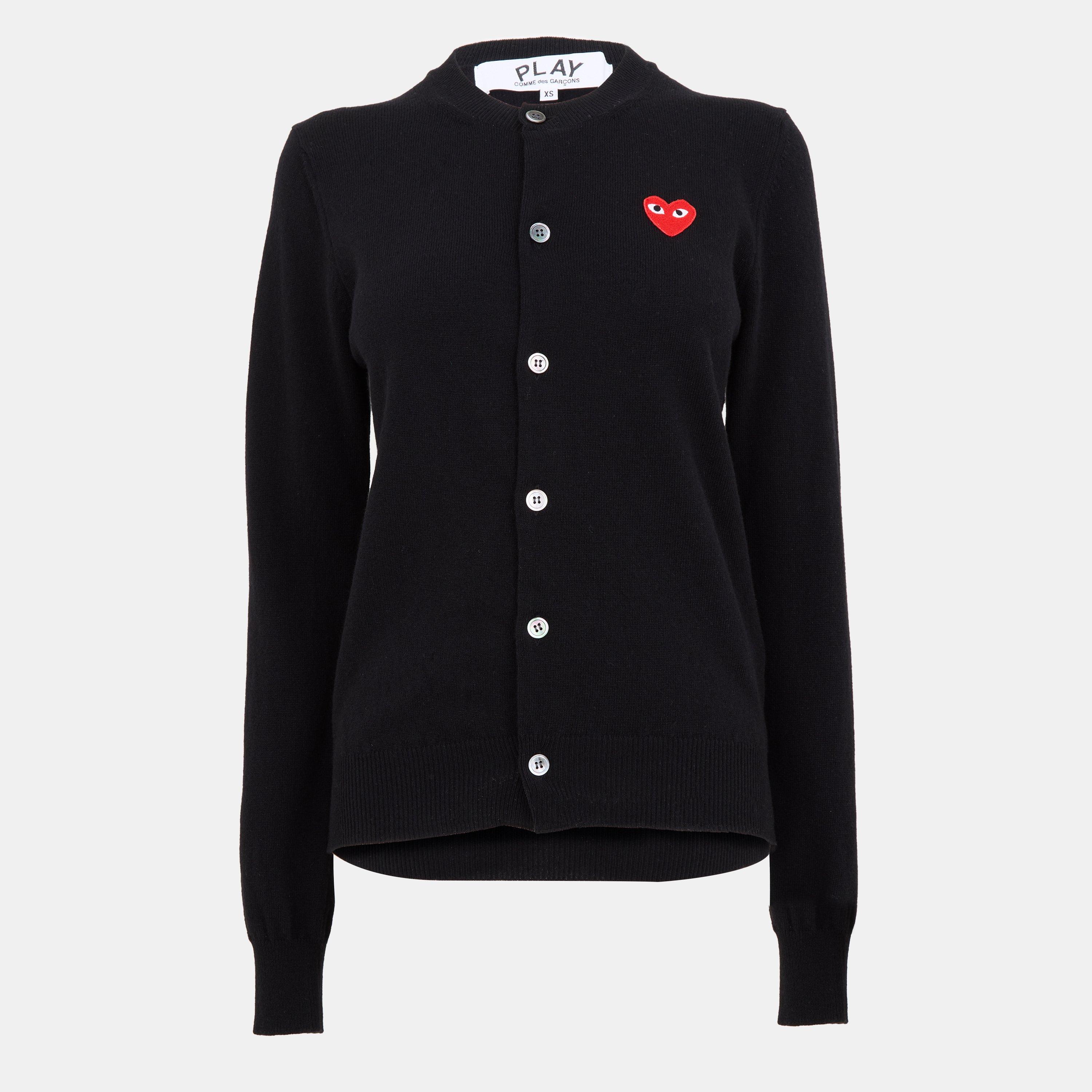Black - Comme des Garcons PLAY - Women's Heart Emblem Soft Cardigan - 1