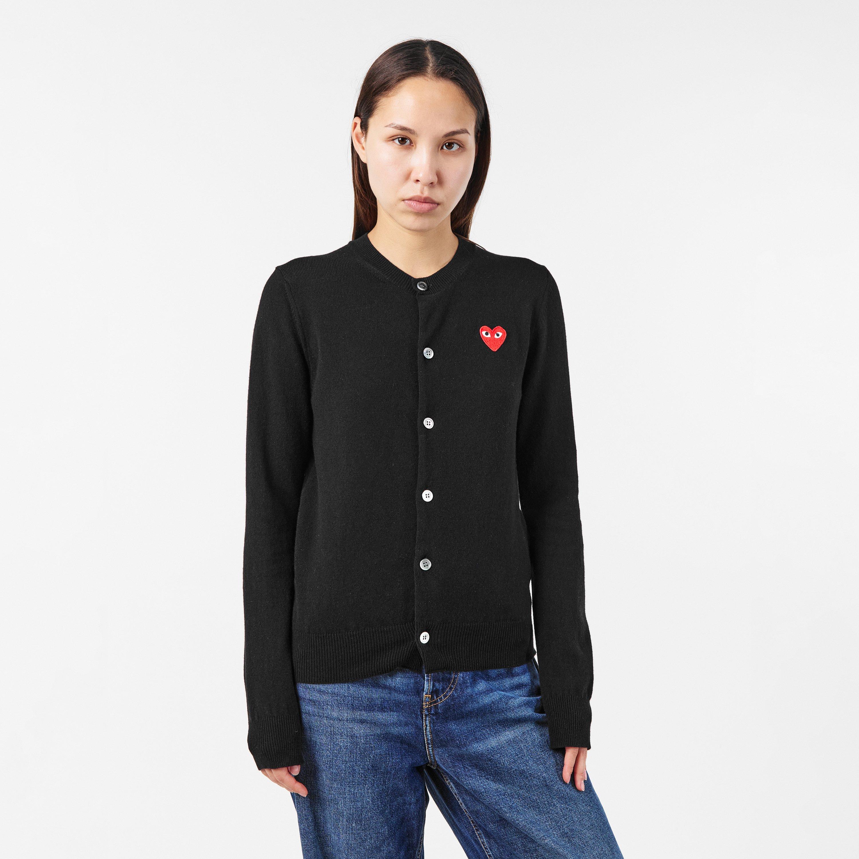 Black - Comme des Garcons PLAY - Women's Heart Emblem Soft Cardigan - 3