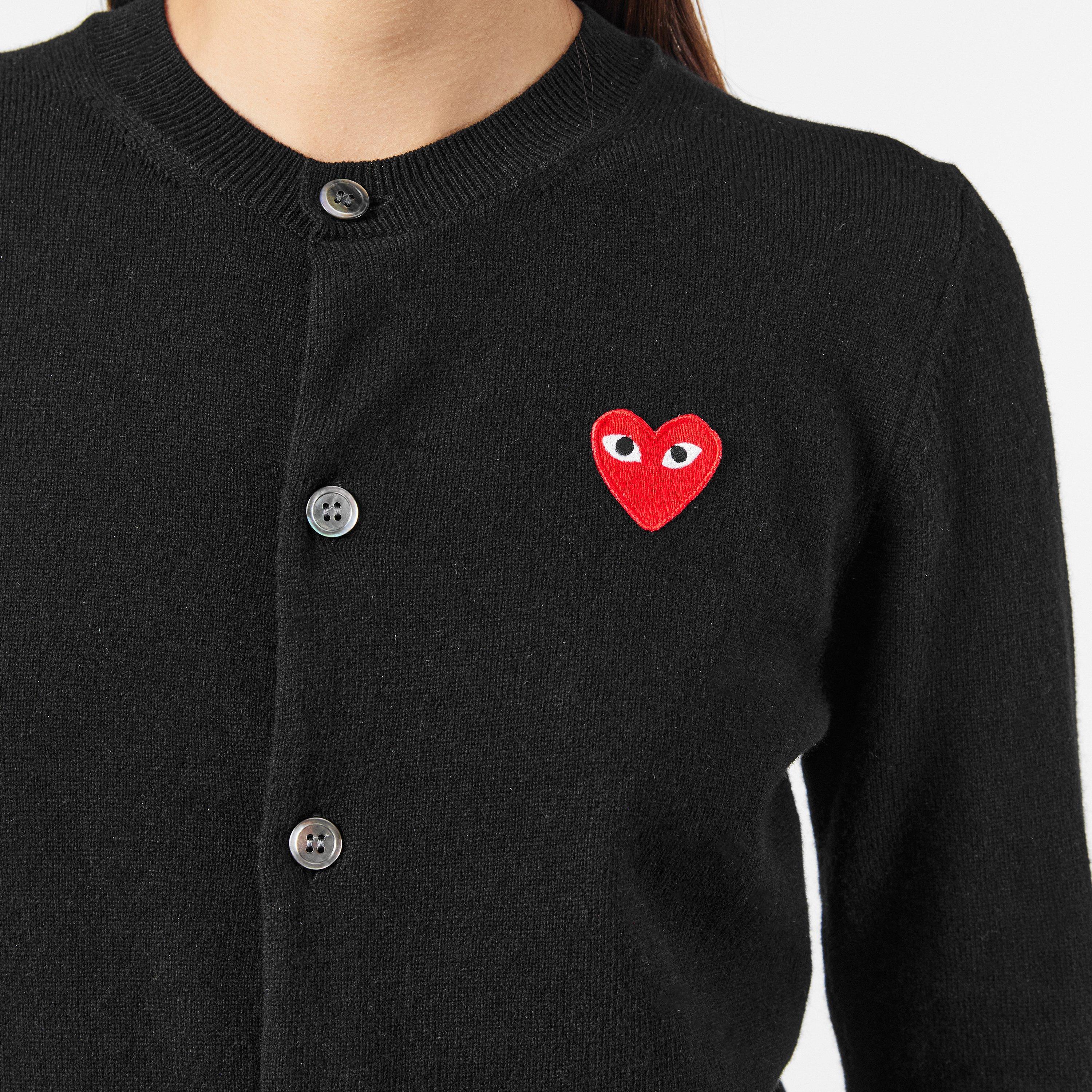 Black - Comme des Garcons PLAY - Women's Heart Emblem Soft Cardigan - 5