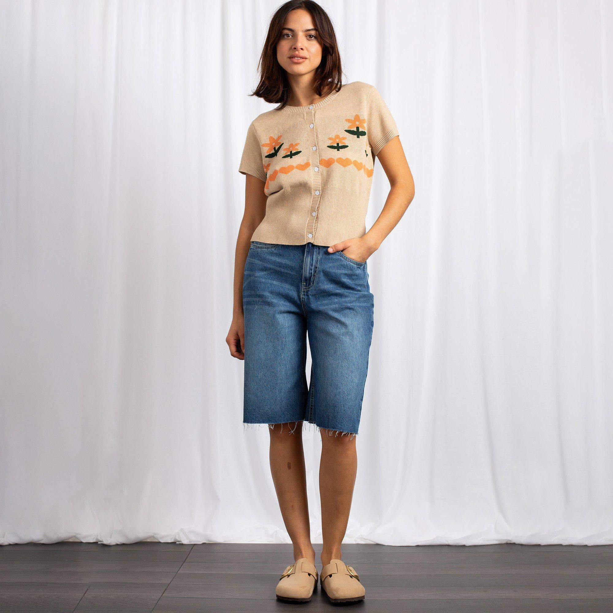 OATMILK MULTI - Daisy Street - Cropped Cardigan Womens - 6