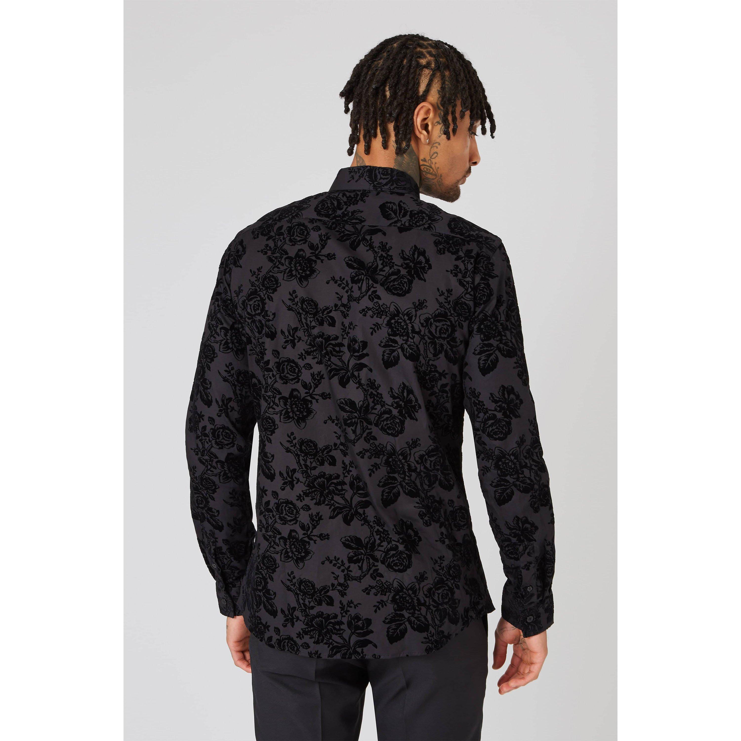 Black - Twisted Tailor - Armada Skinny Fit Flocked Shirt - 2